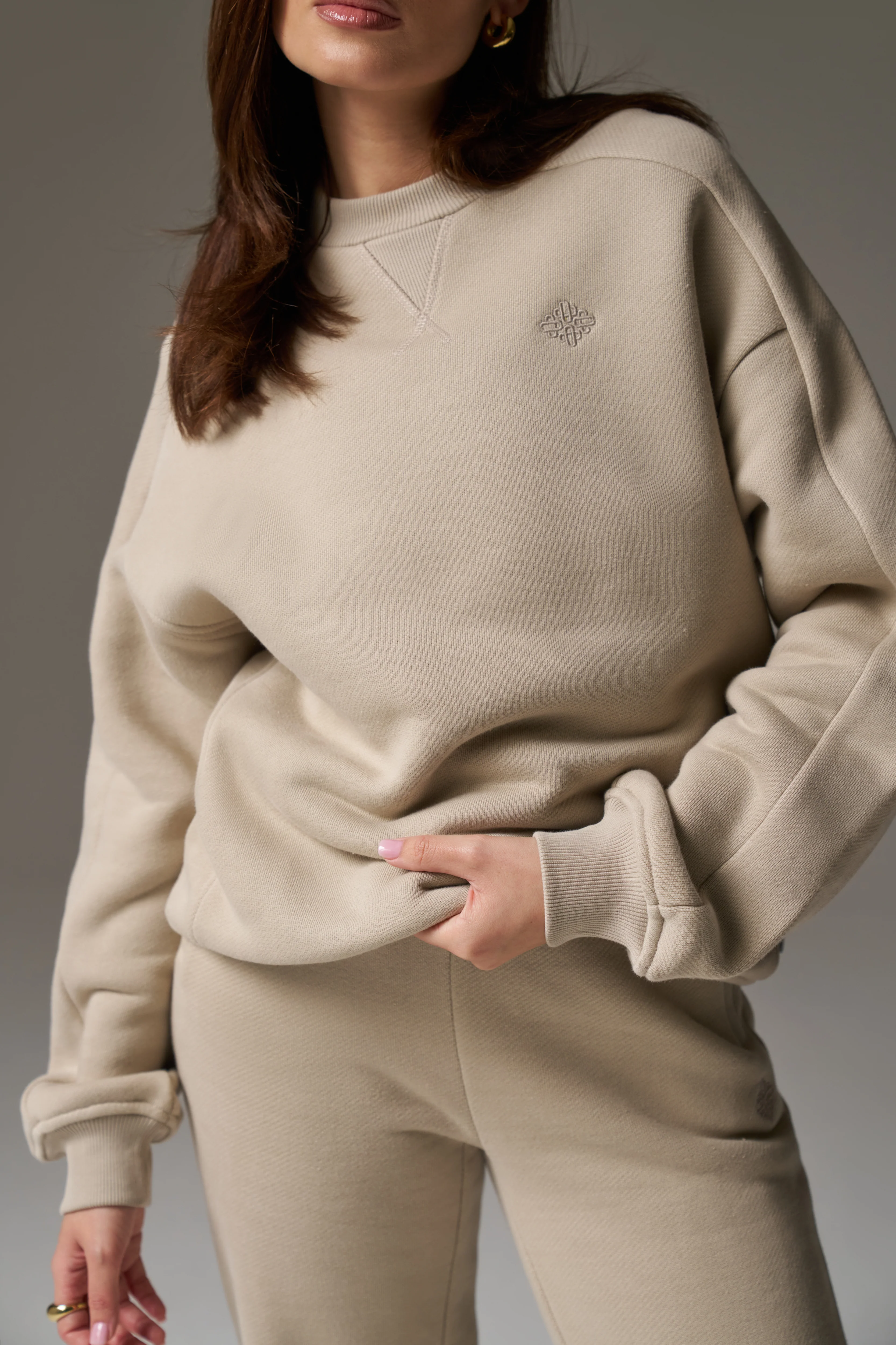 LAUNDERED CLASSICS SEAM DETAIL SWEATSHIRT - BEIGE