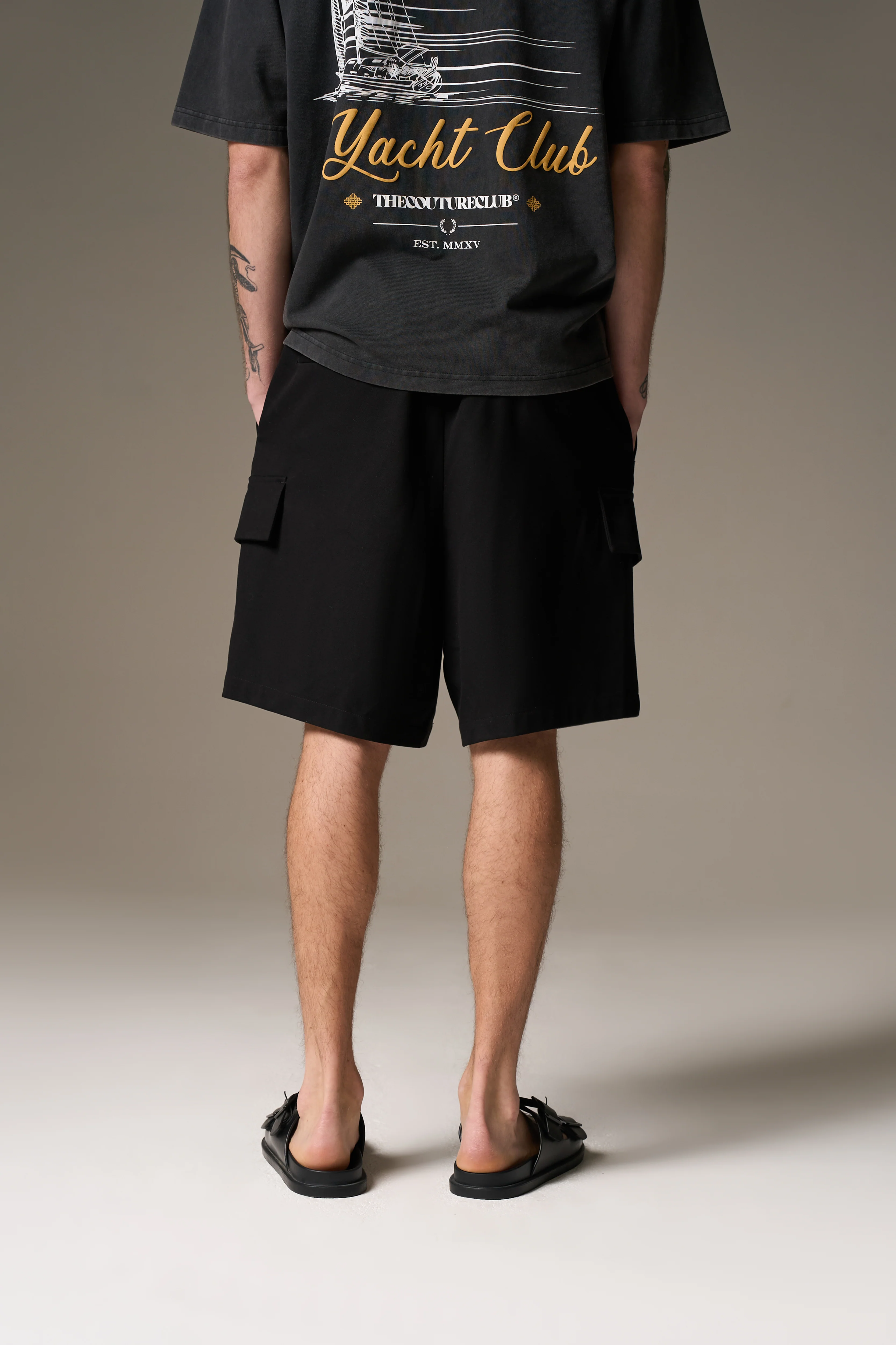 WIDE LEG SIDE POCKET SHORTS - BLACK