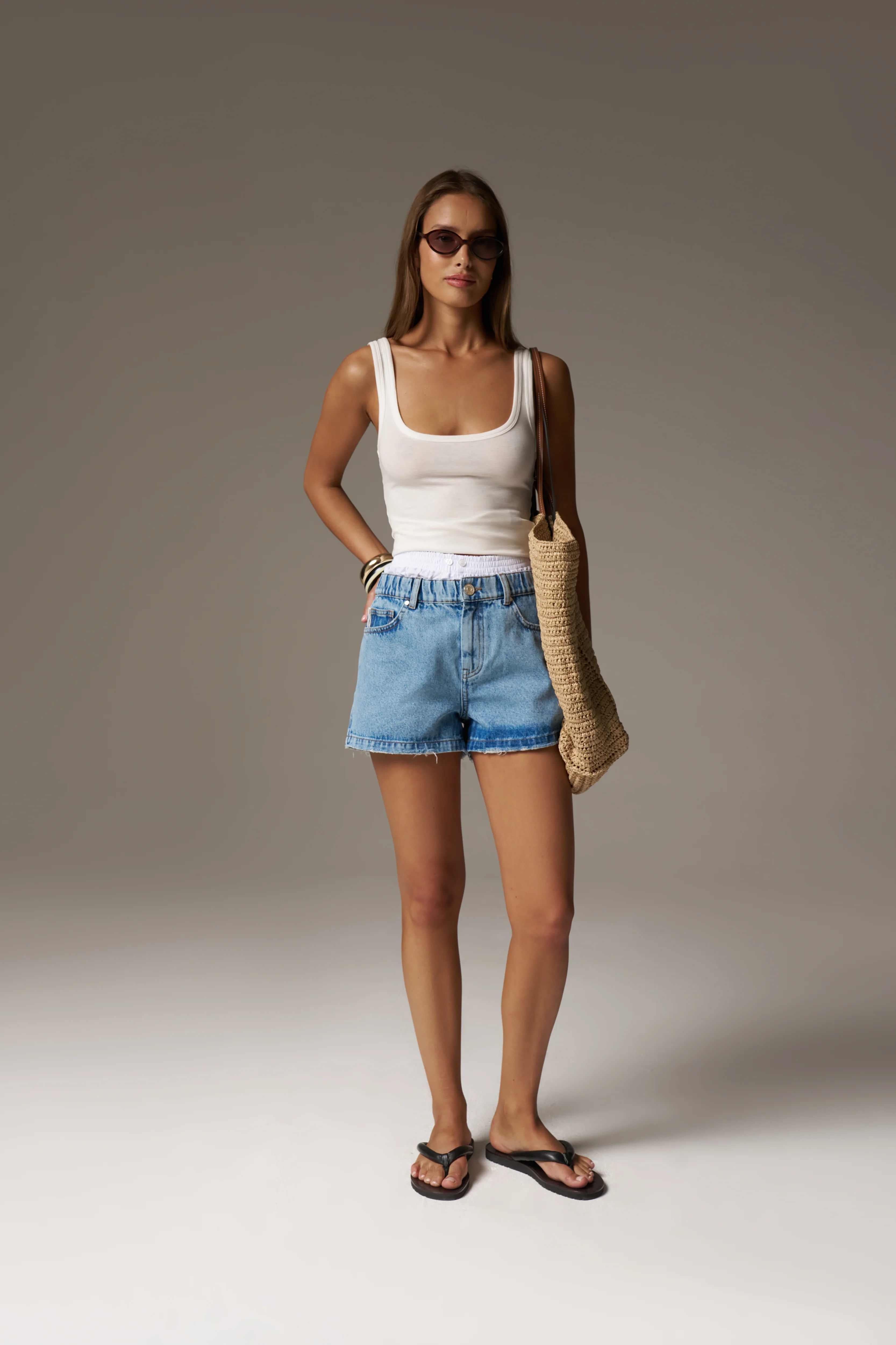 BOXER WAISTBAND DENIM SHORTS - LIGHT BLUE WASH
