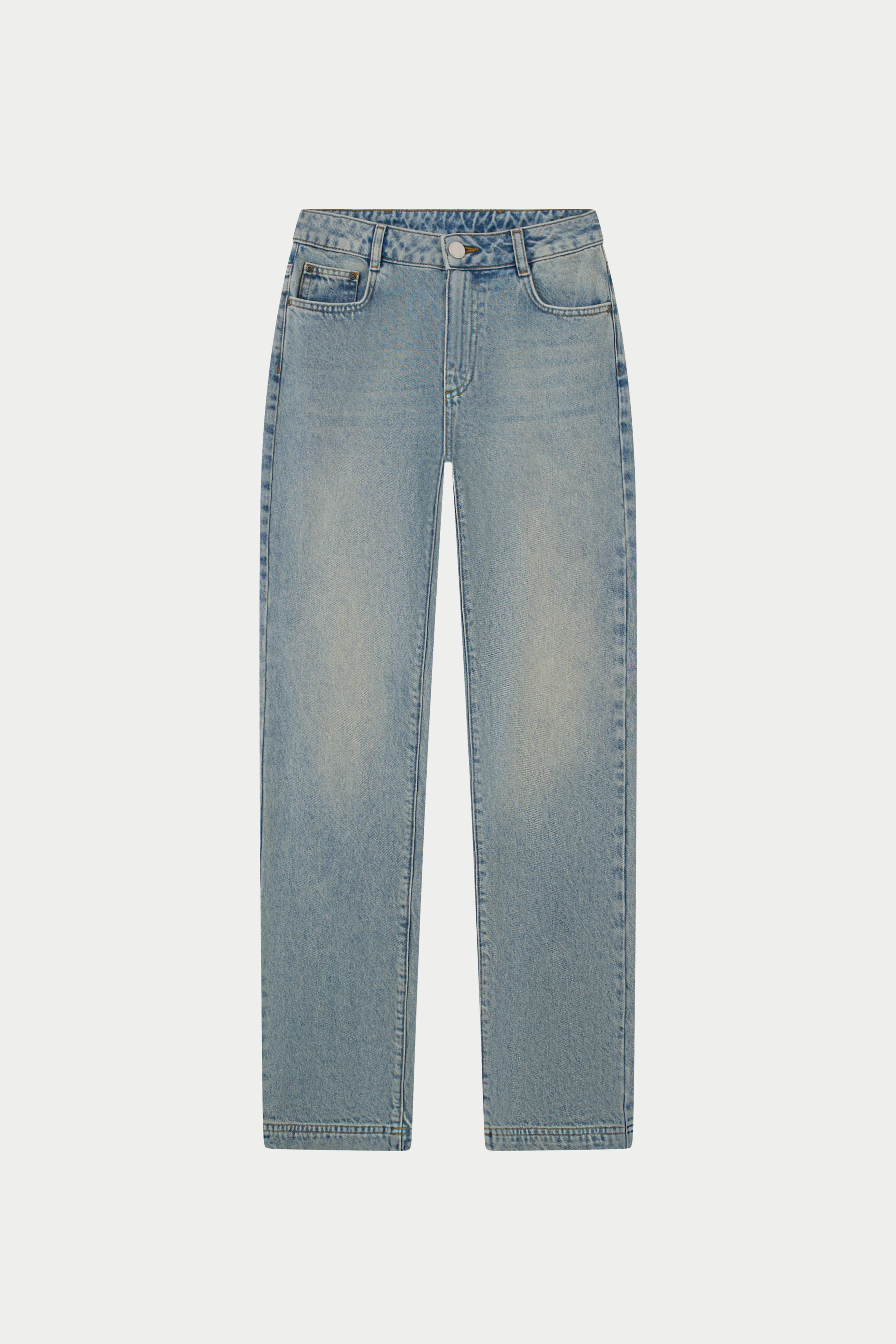STRAIGHT LEG VINTAGE WASH JEANS - MID BLUE WASH