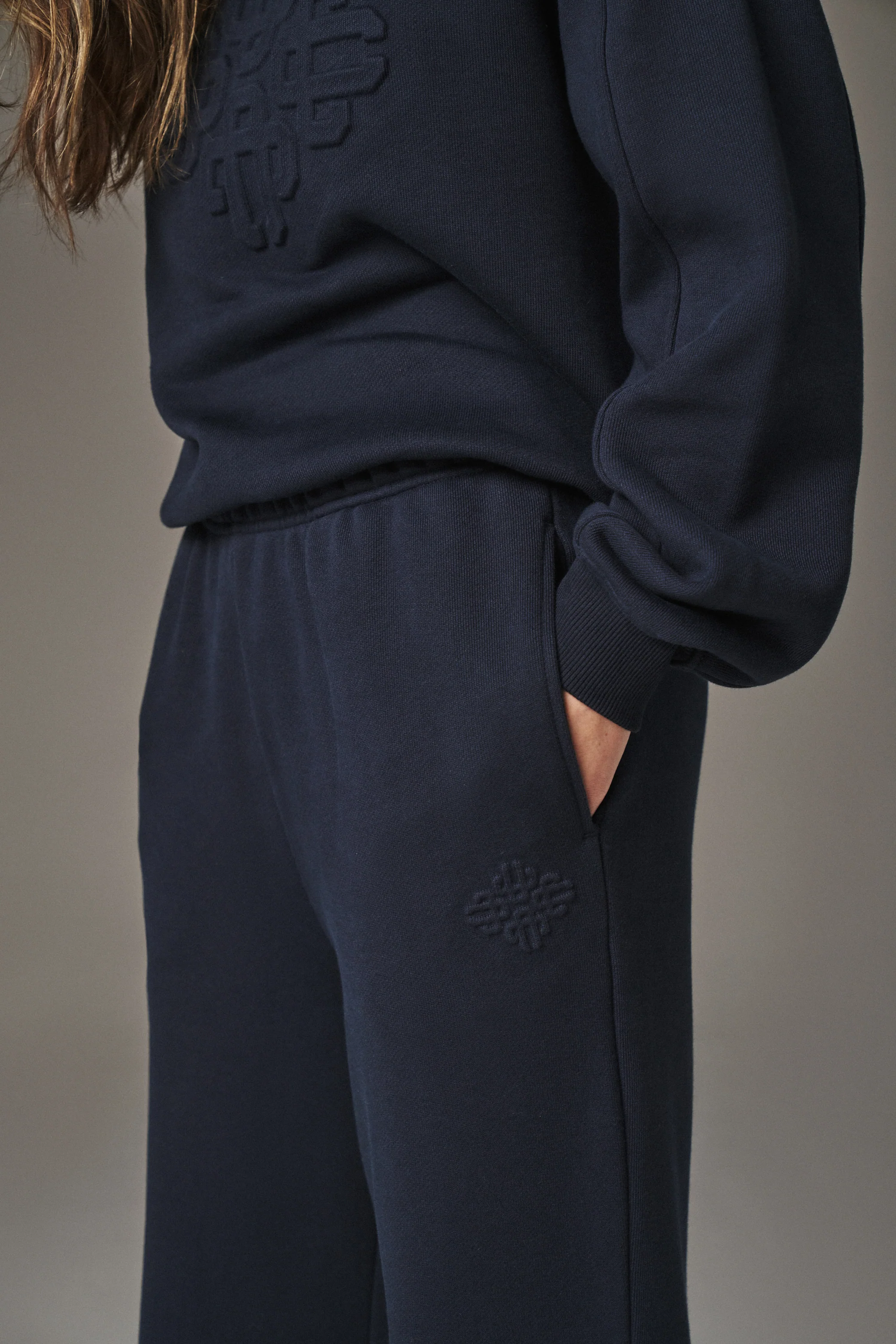 EMBOSSED STRAIGHT LEG JOGGERS - NAVY