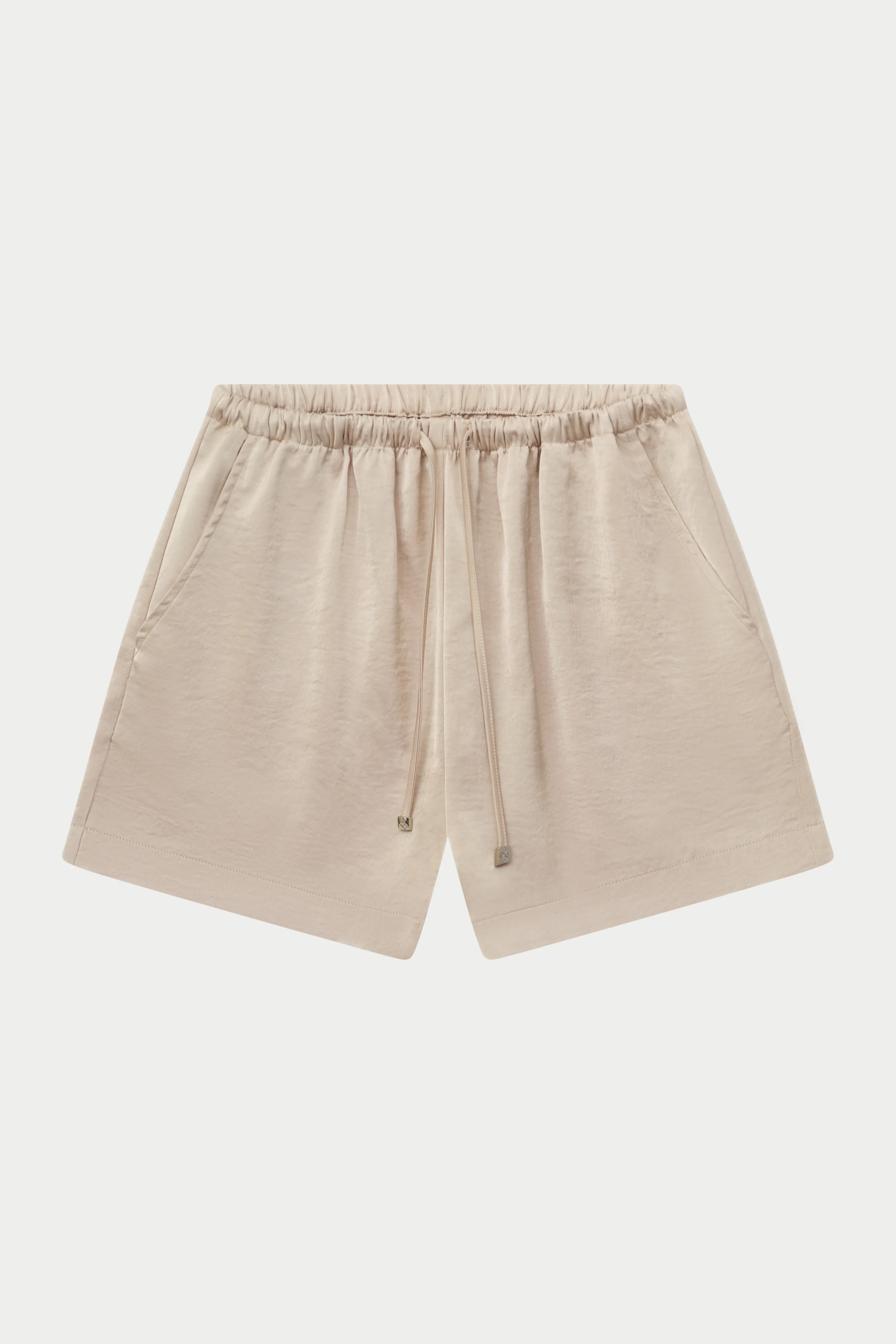 SATIN EMBLEM SHORTS - BEIGE