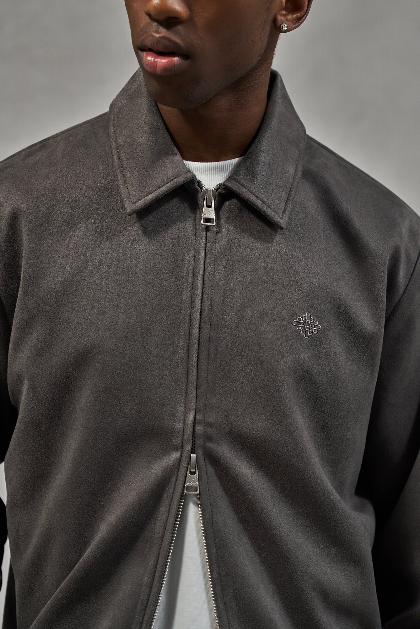 FAUX SUEDE WORKER JACKET - CHARCOAL