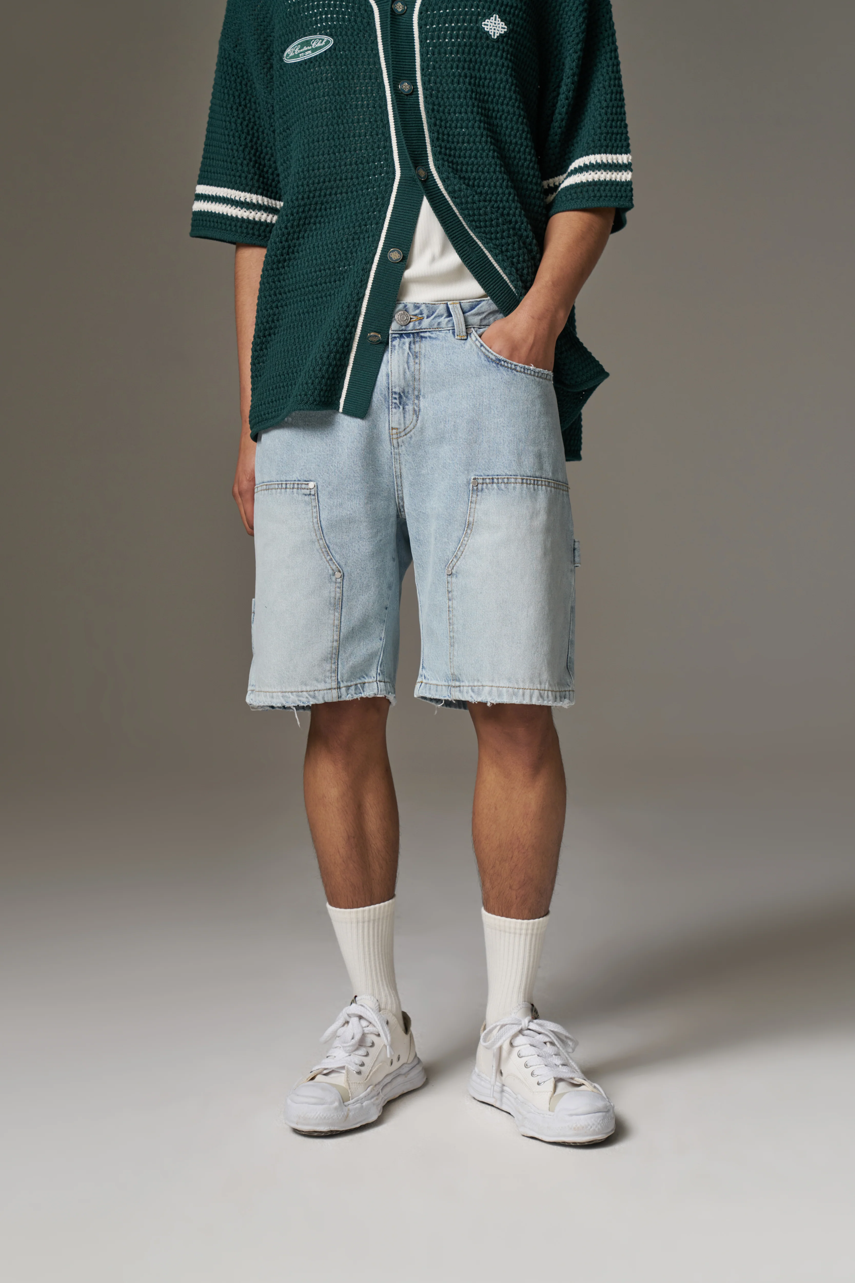 DENIM CARPENTER SHORTS - BLUE WASH