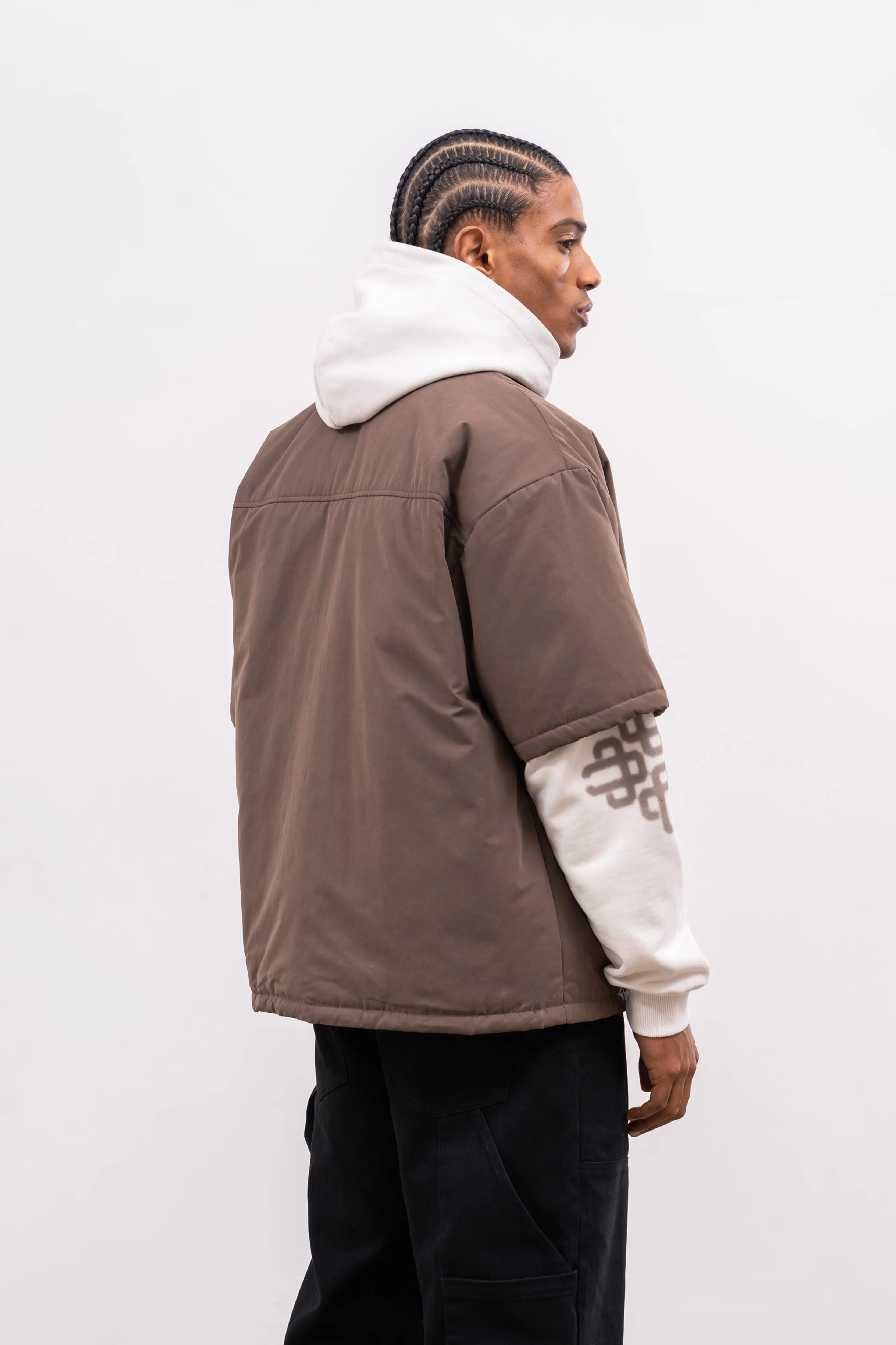 SHORT SLEEVE PADDED SHIRT - BROWN