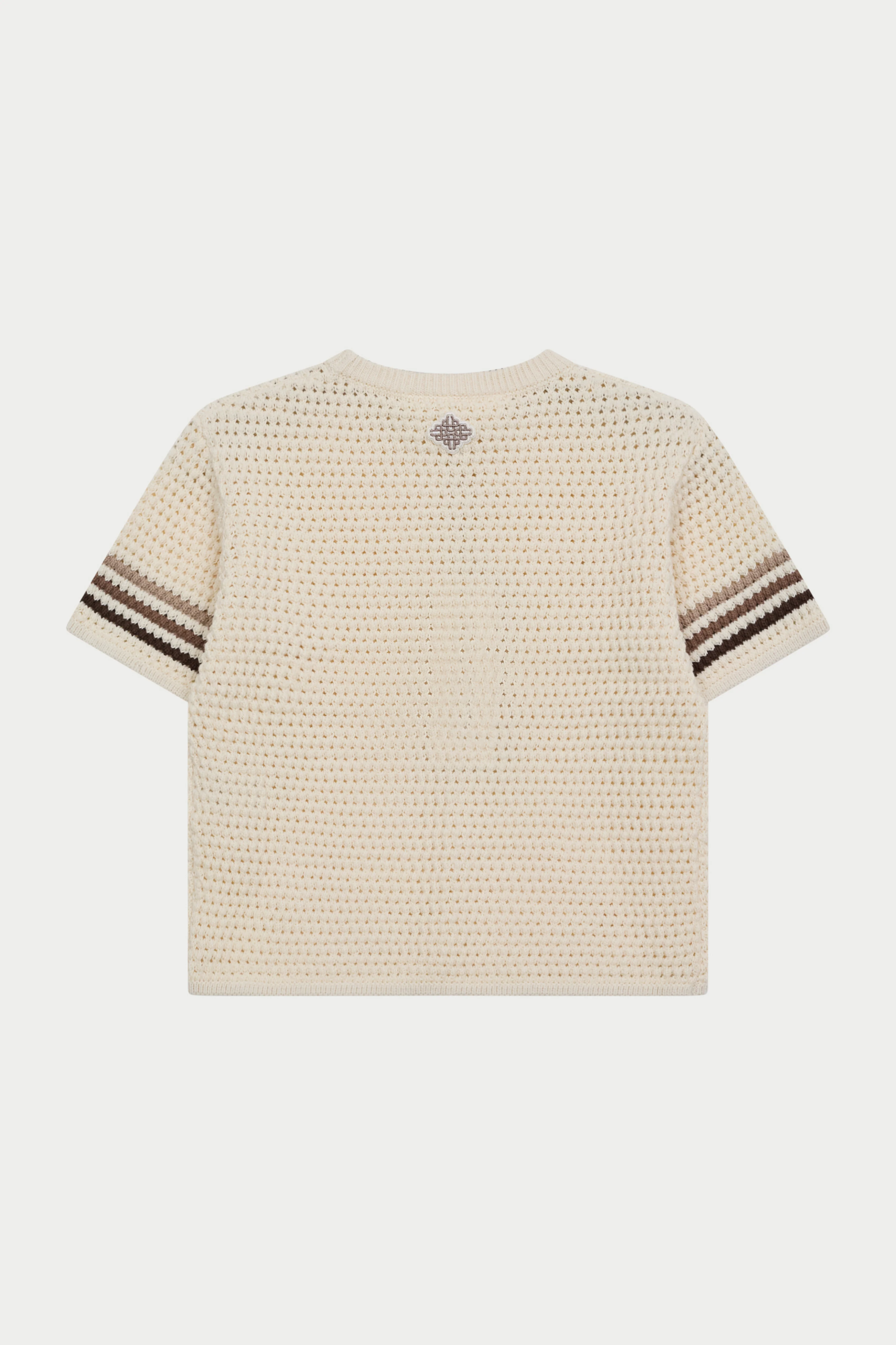 JUNIOR STRIPE CROCHET KNIT T-SHIRT - OFF WHITE
