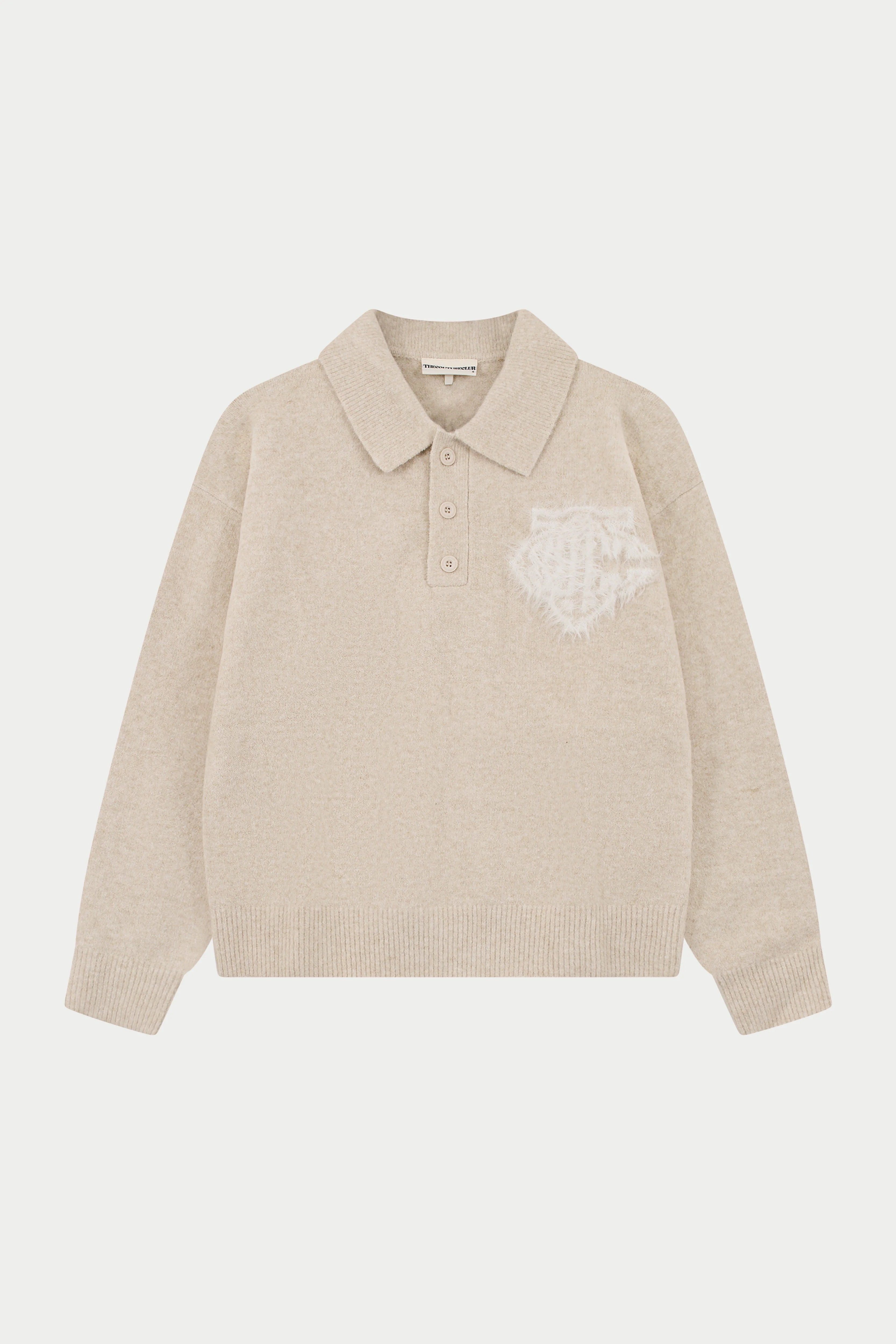 MONOGRAM EMBLEM FLUFFY KNIT POLO - BEIGE