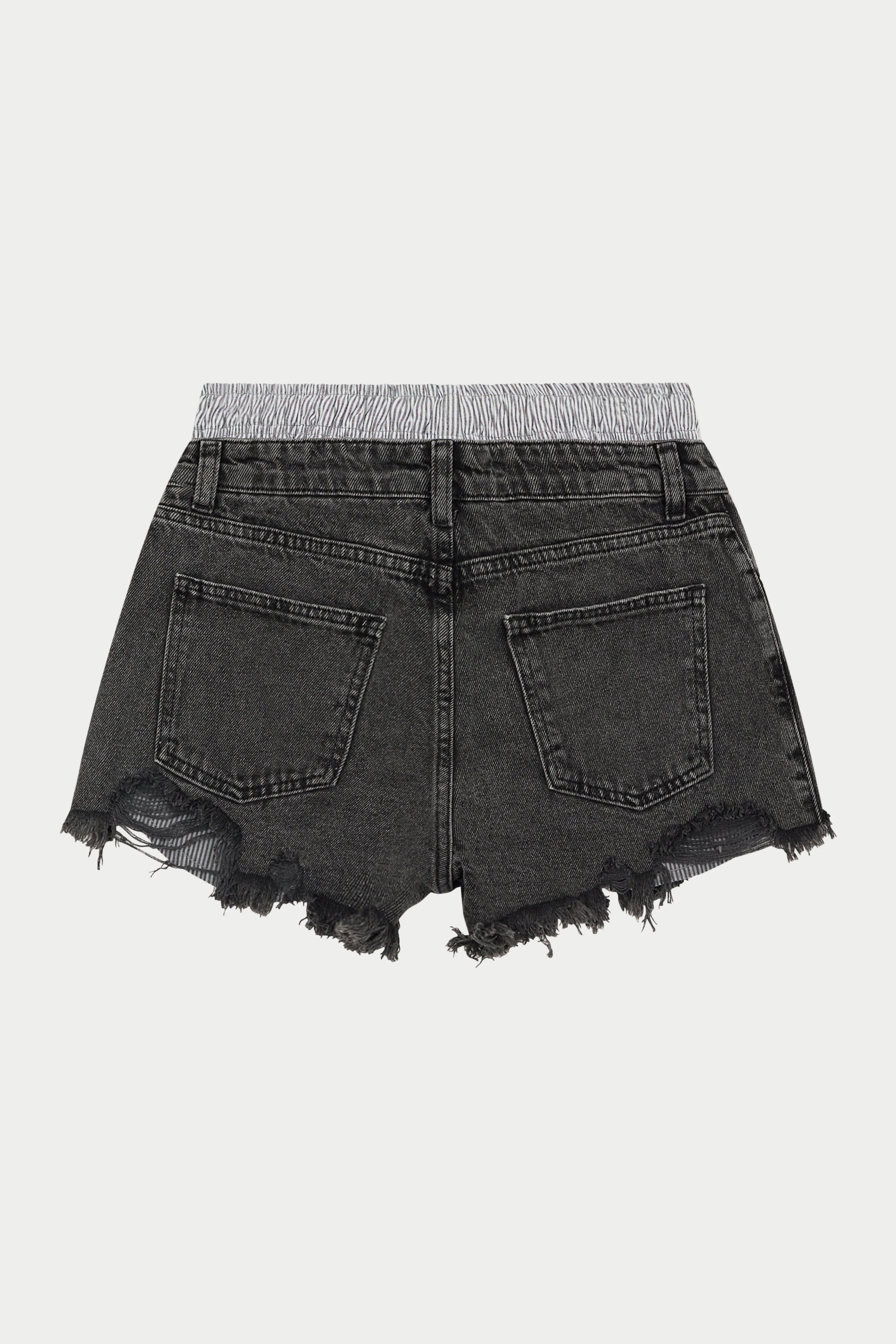 DOUBLE LAYER BOXER DENIM SHORTS - BLACK WASH