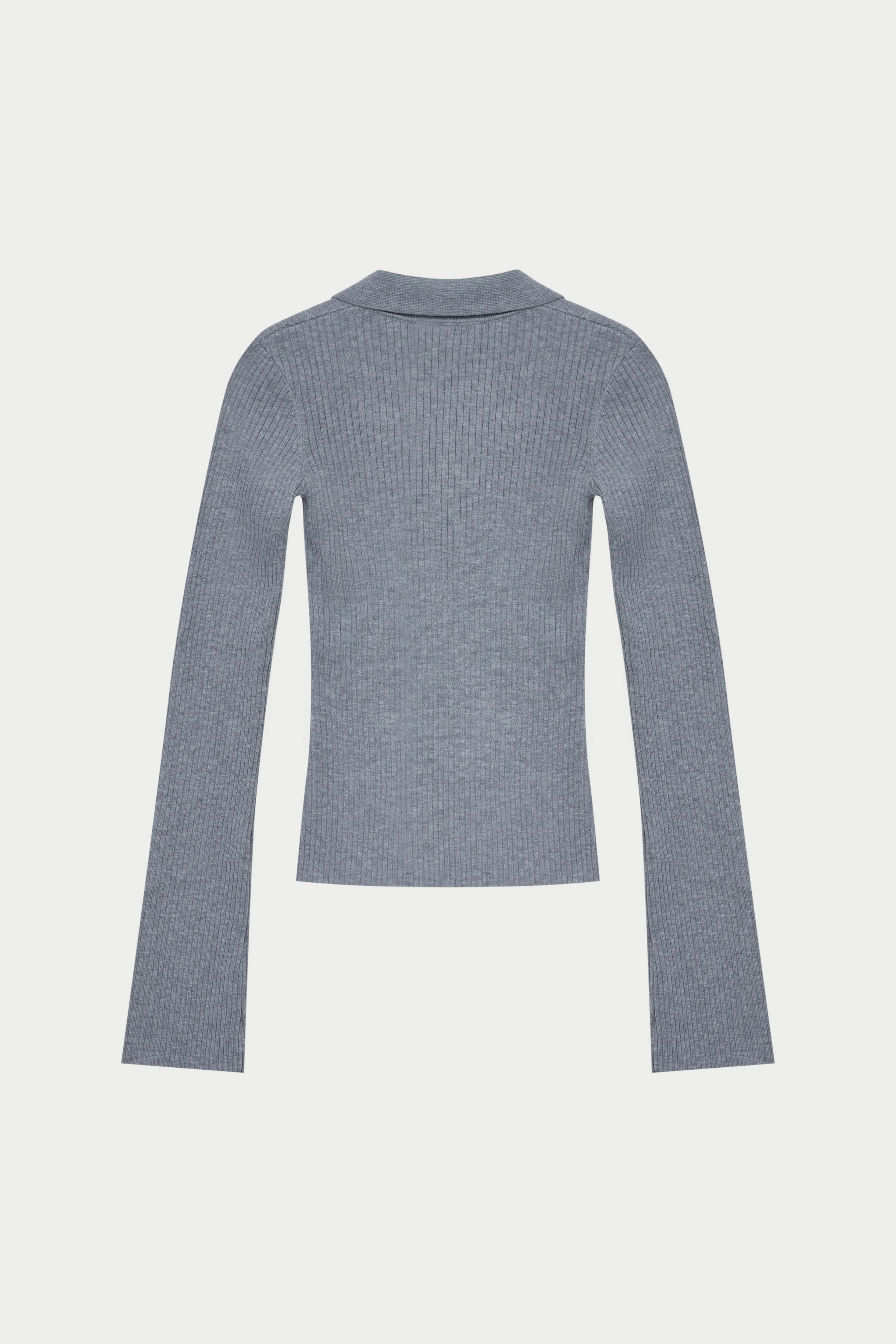 KNITTED RIBBED BUTTON THROUGH TOP - GREY MARL