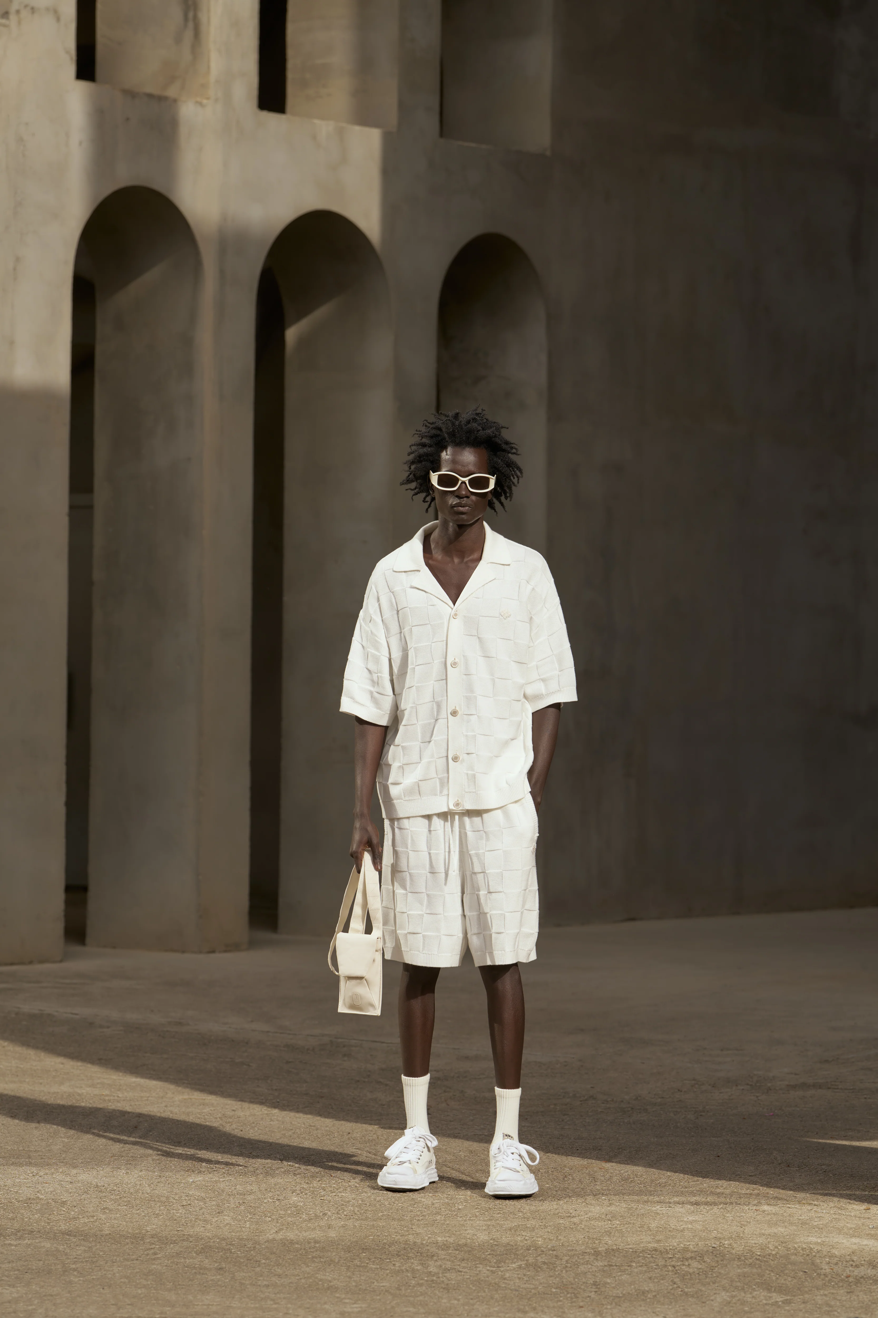 CHECKERBOARD KNITTED SHIRT - OFF WHITE