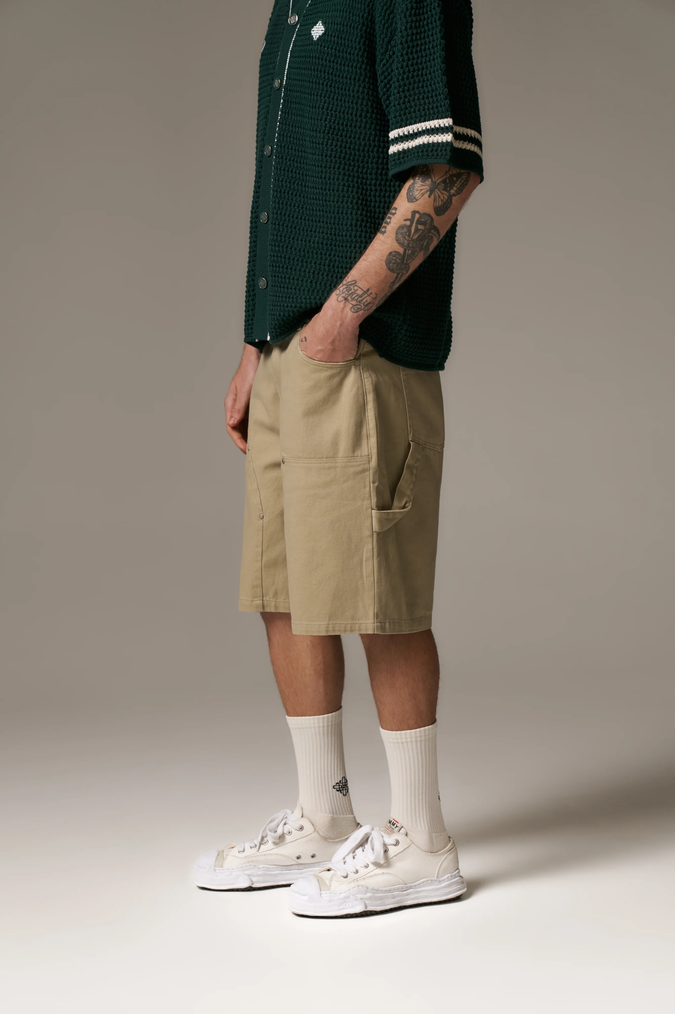 TWILL CARPENTER SHORTS - BEIGE