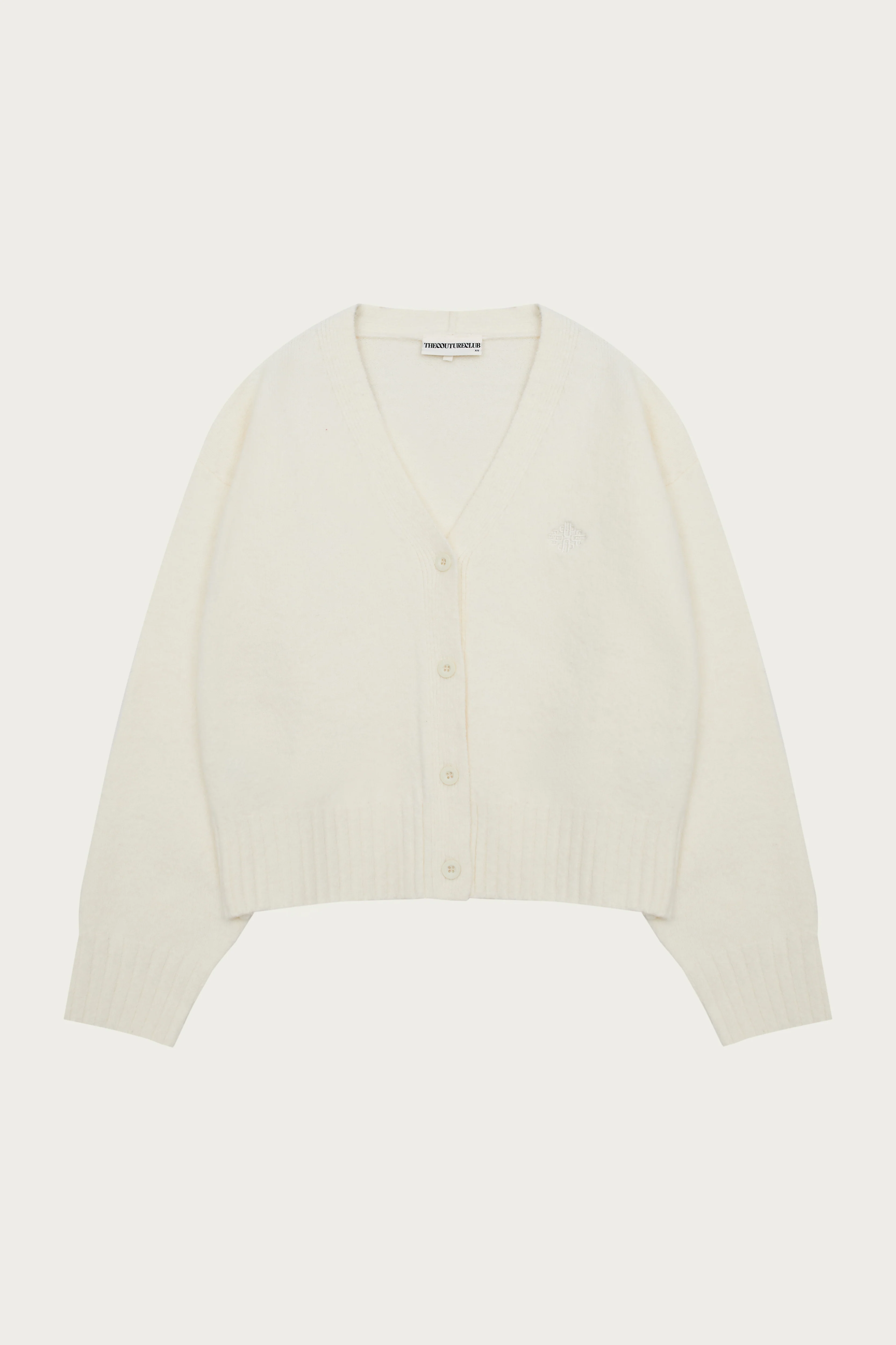FLUFFY KNIT EMBLEM CARDIGAN - OFF-WHITE