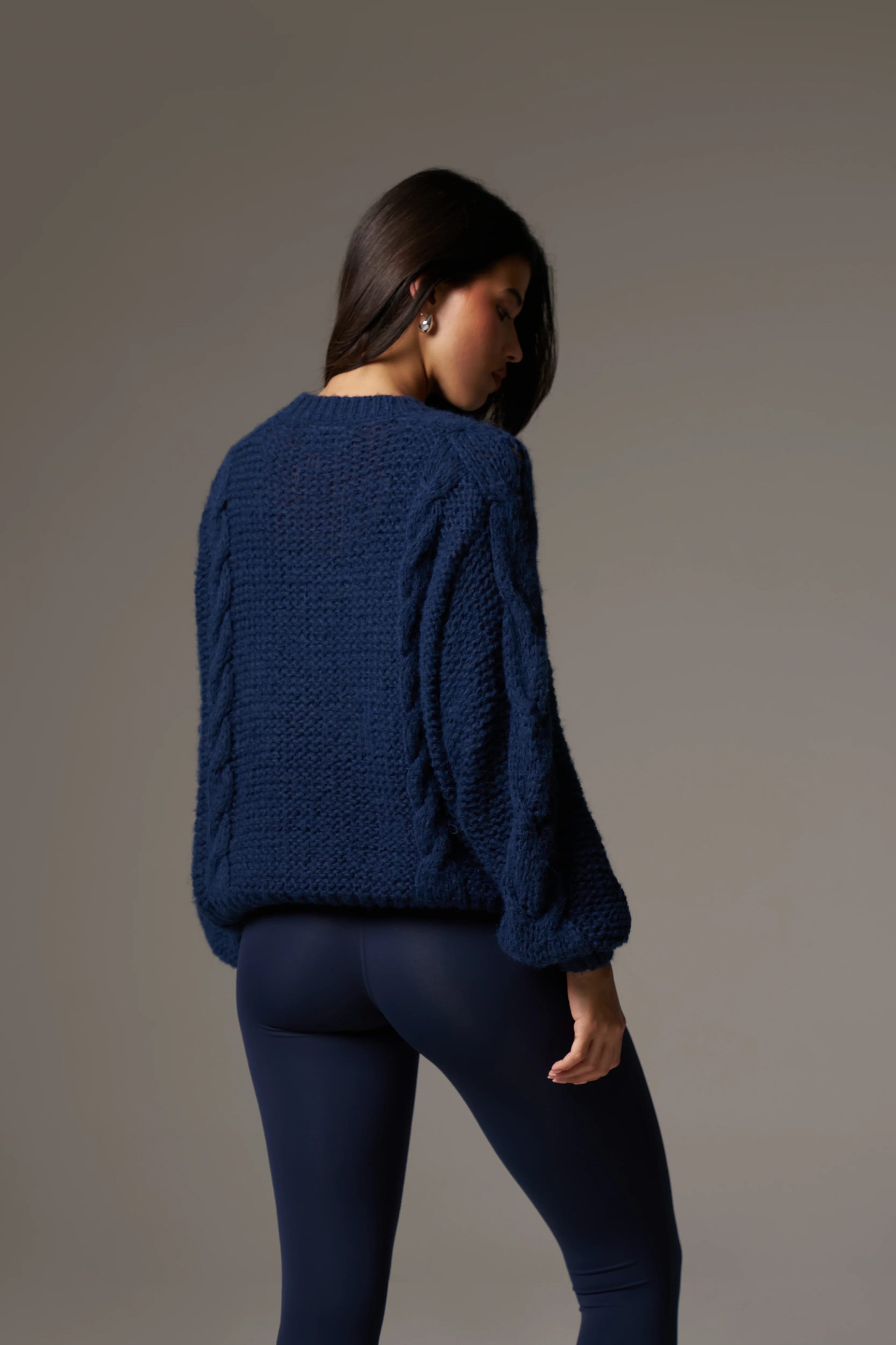 EMBLEM PLAITED OVERSIZED KNIT JUMPER - NAVY
