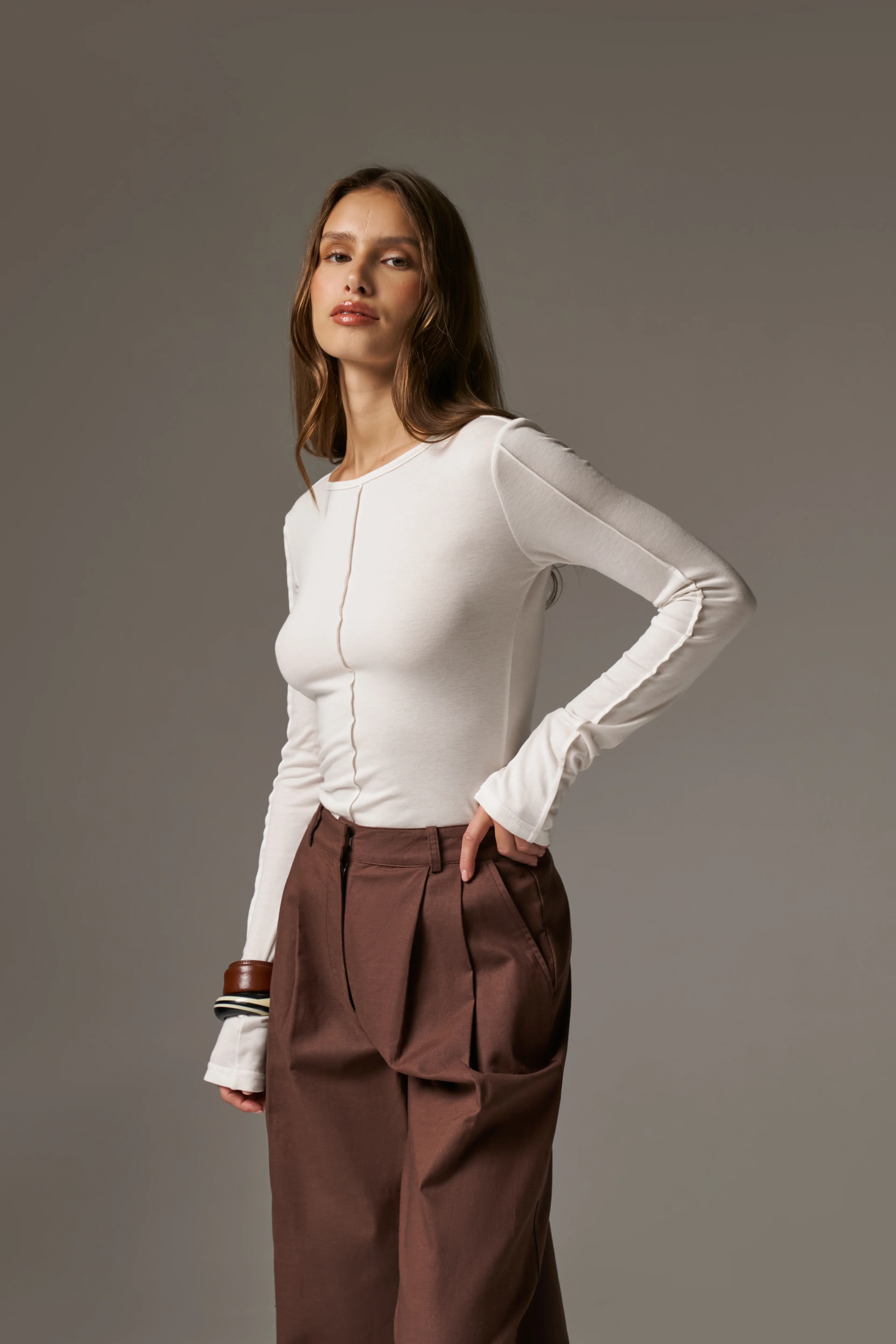 LONG SLEEVE SLUB TOP - WHITE