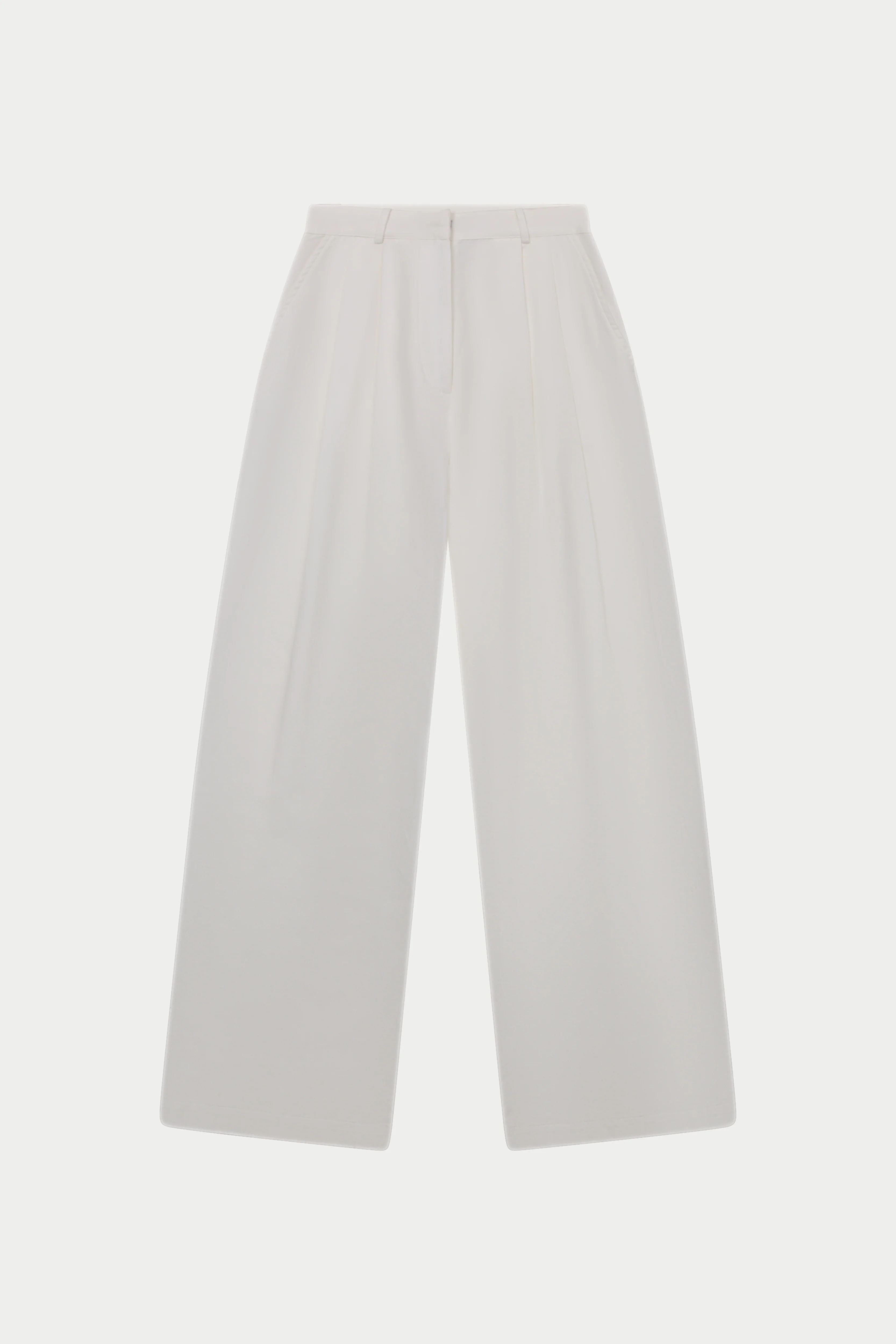 LINEN BLEND WIDE LEG PLEATED TROUSERS - WHITE