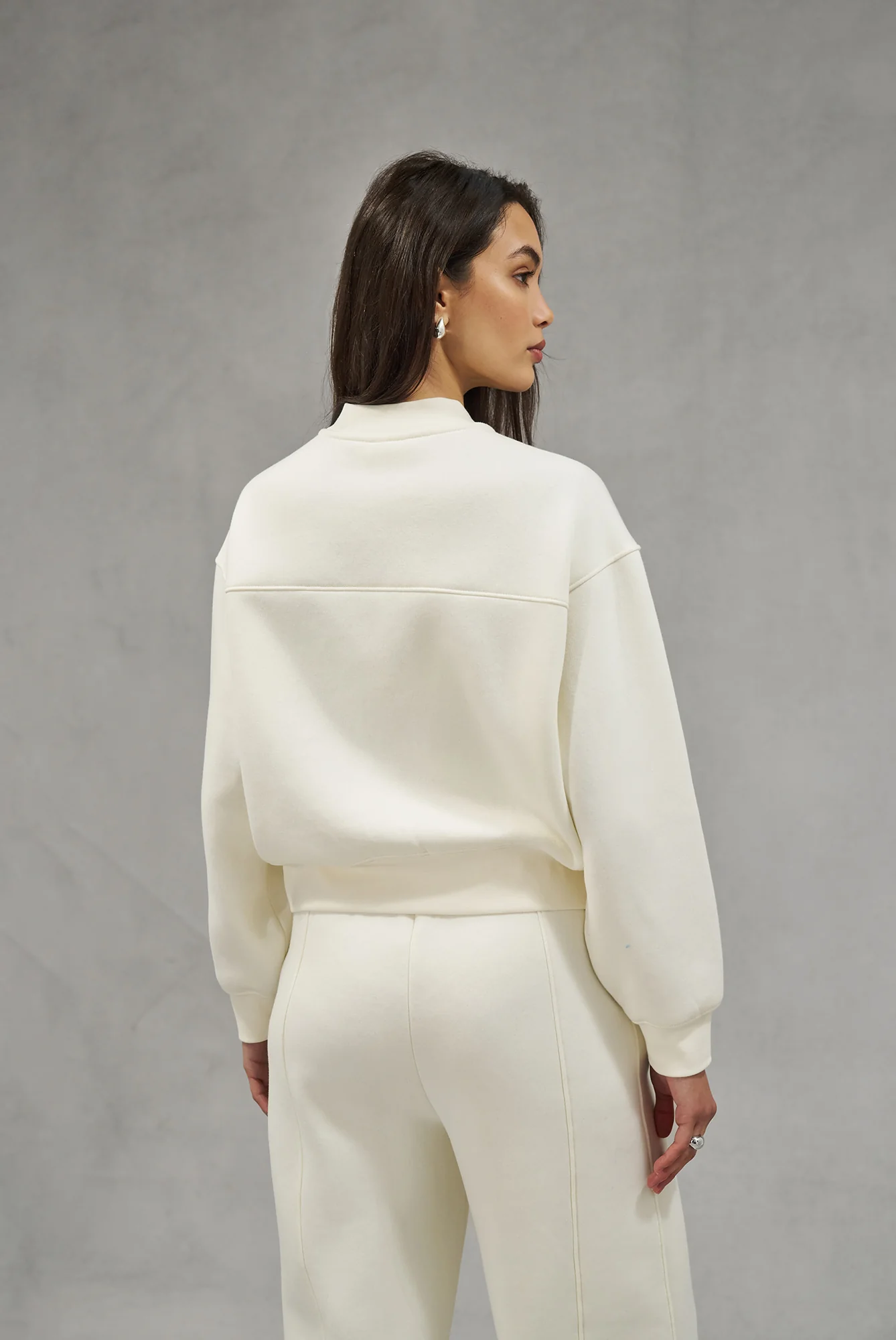 SEAM DETAIL OVERSIZED ZIP THROUGH BOMBER - OFF WHITE