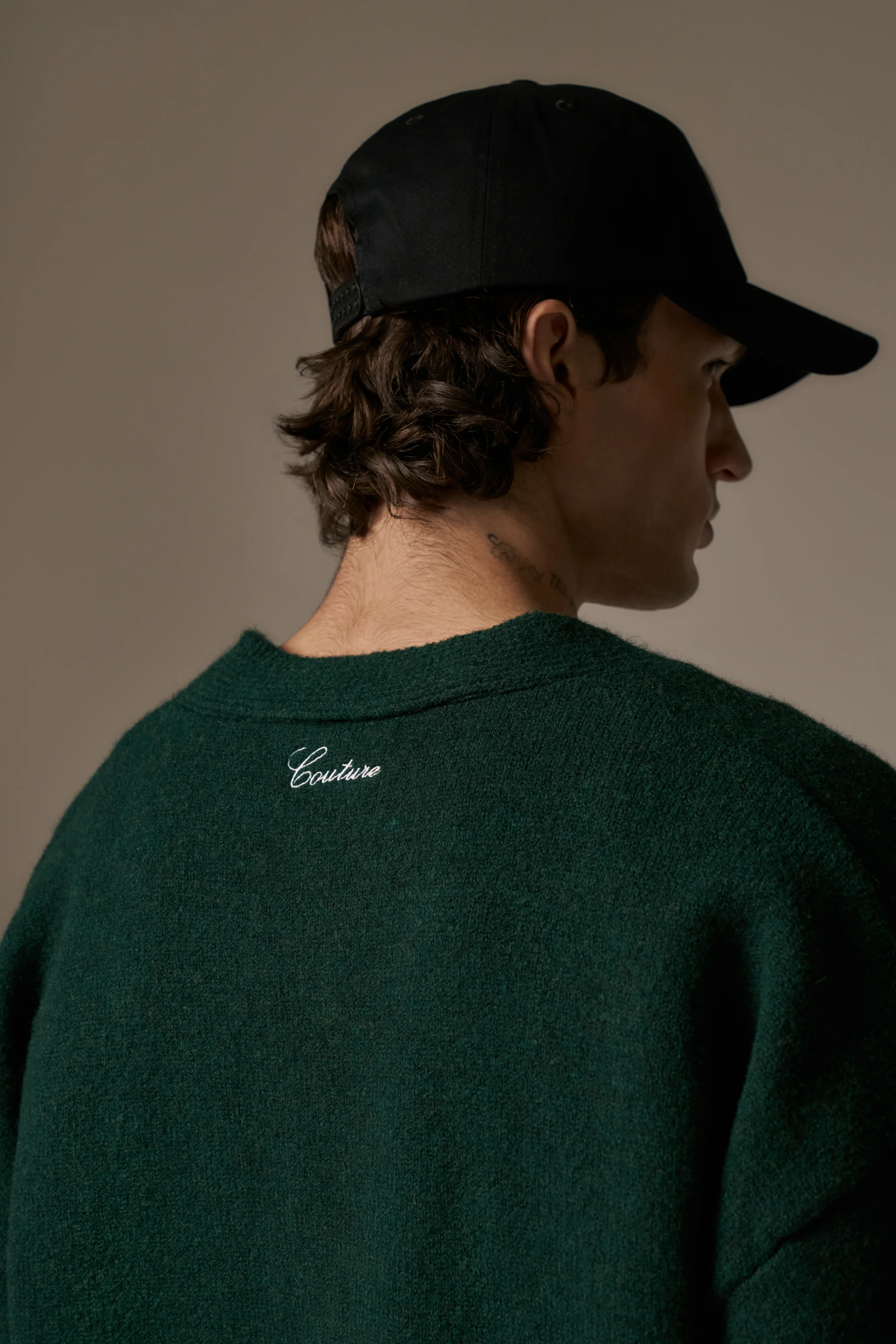 C EMBROIDERY KNITTED CARDIGAN - FOREST GREEN