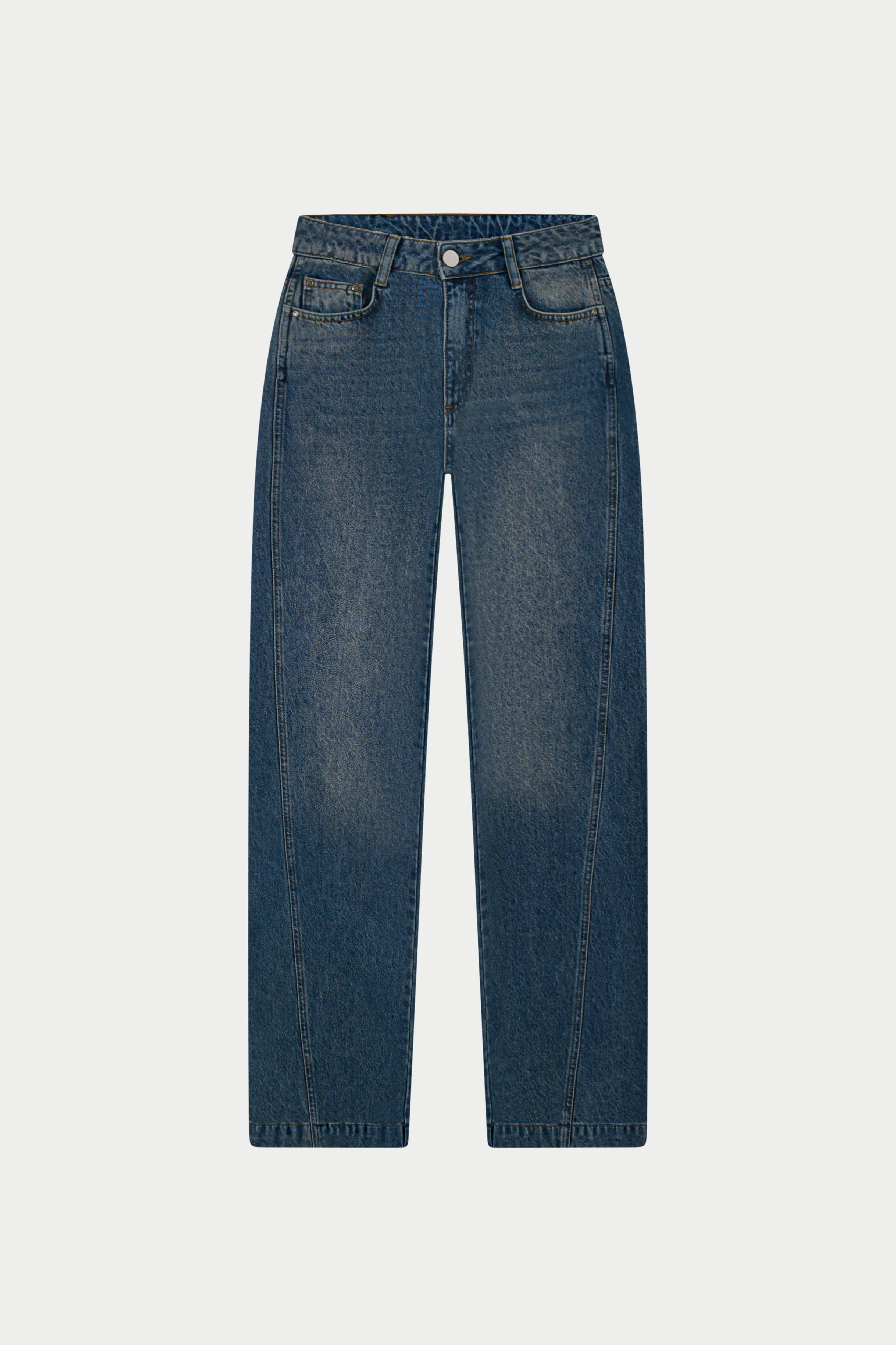 RELAXED STRAIGHT LEG JEANS - MID BLUE WASH