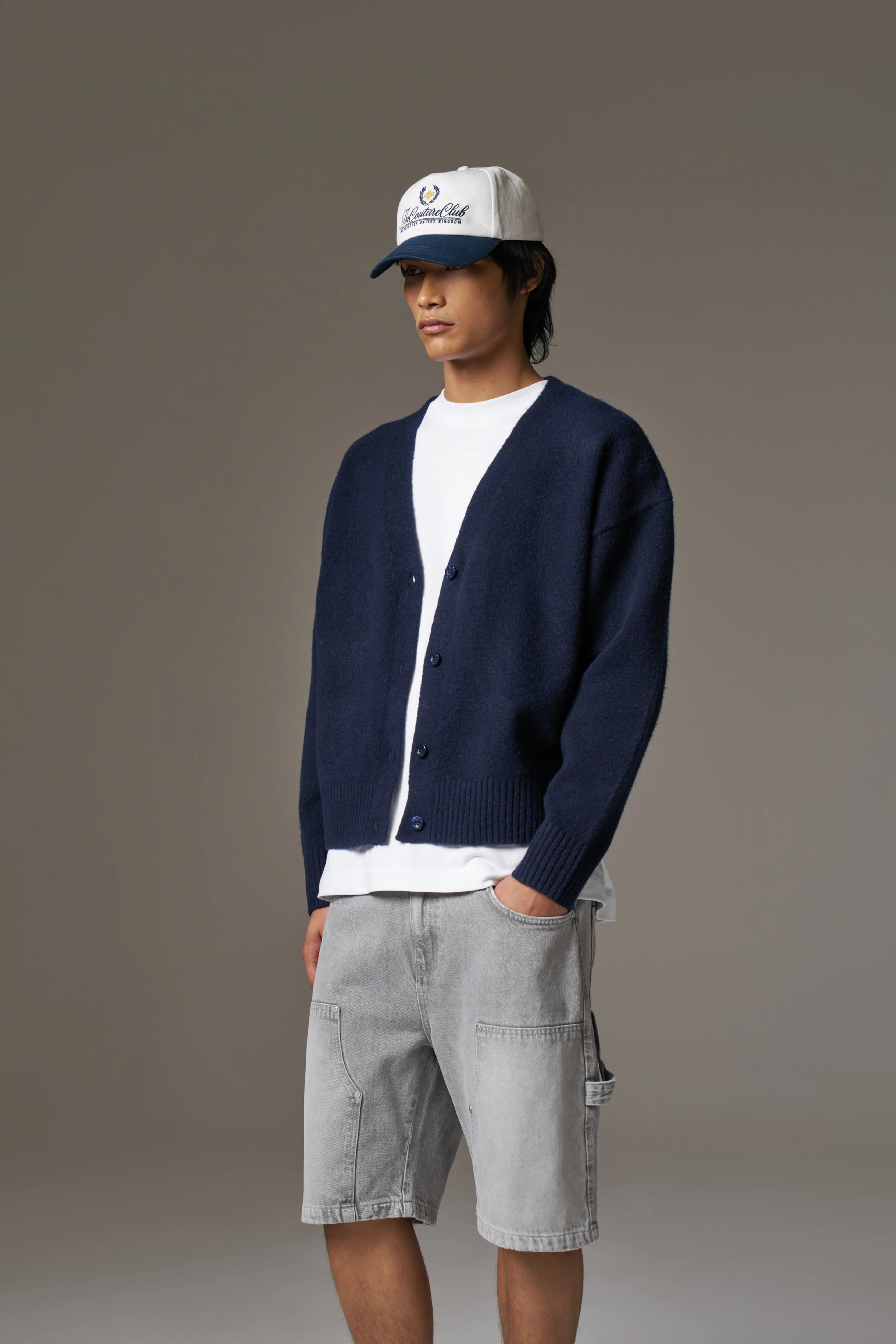 COPYRIGHT BRUSHED KNIT CARDIGAN - NAVY