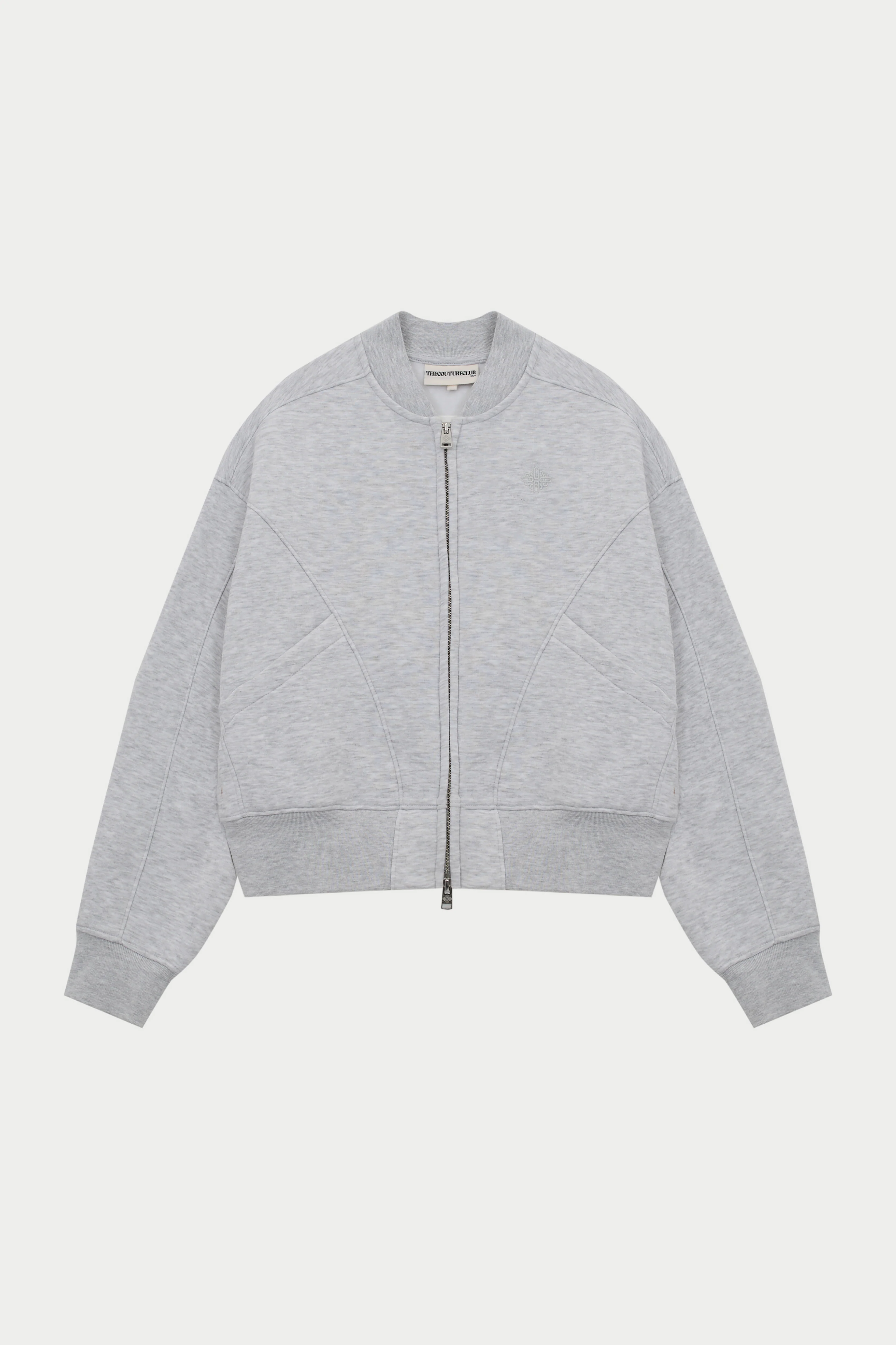 SEAM DETAIL OVERSIZED ZIP THROUGH BOMBER - GREY MARL
