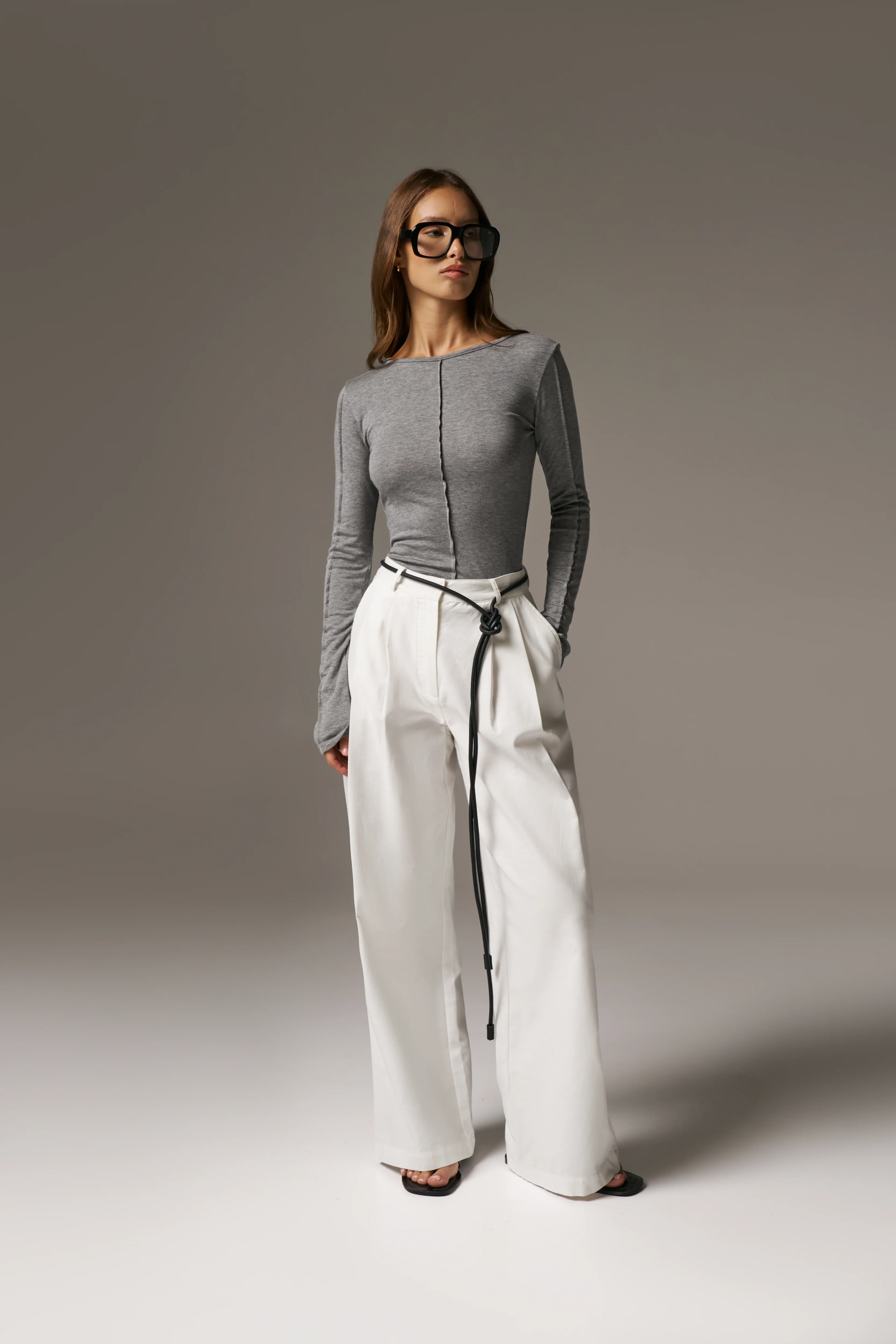 LONG SLEEVE SLUB TOP - GREY