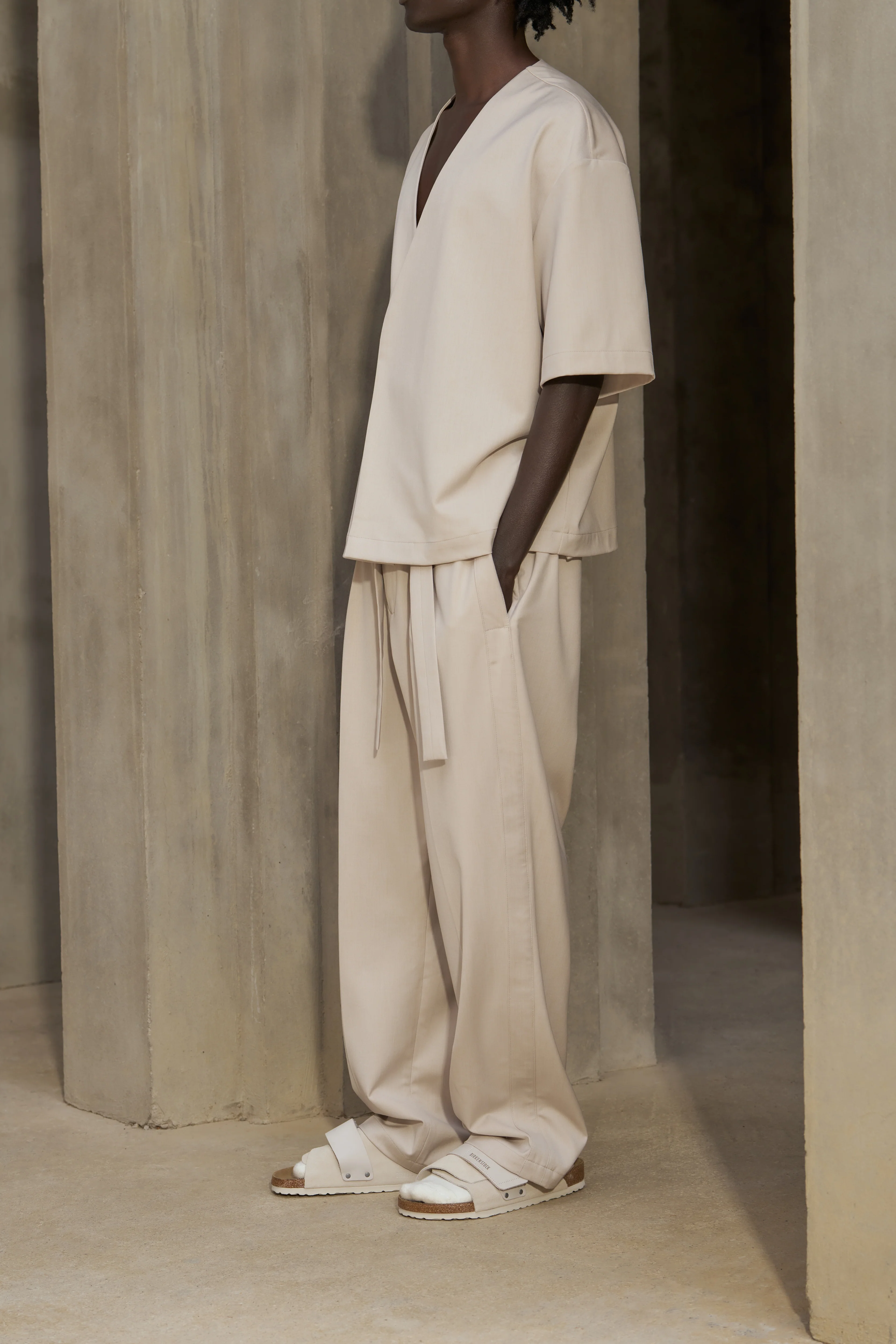 SMART TIE BELTED TROUSERS - STONE