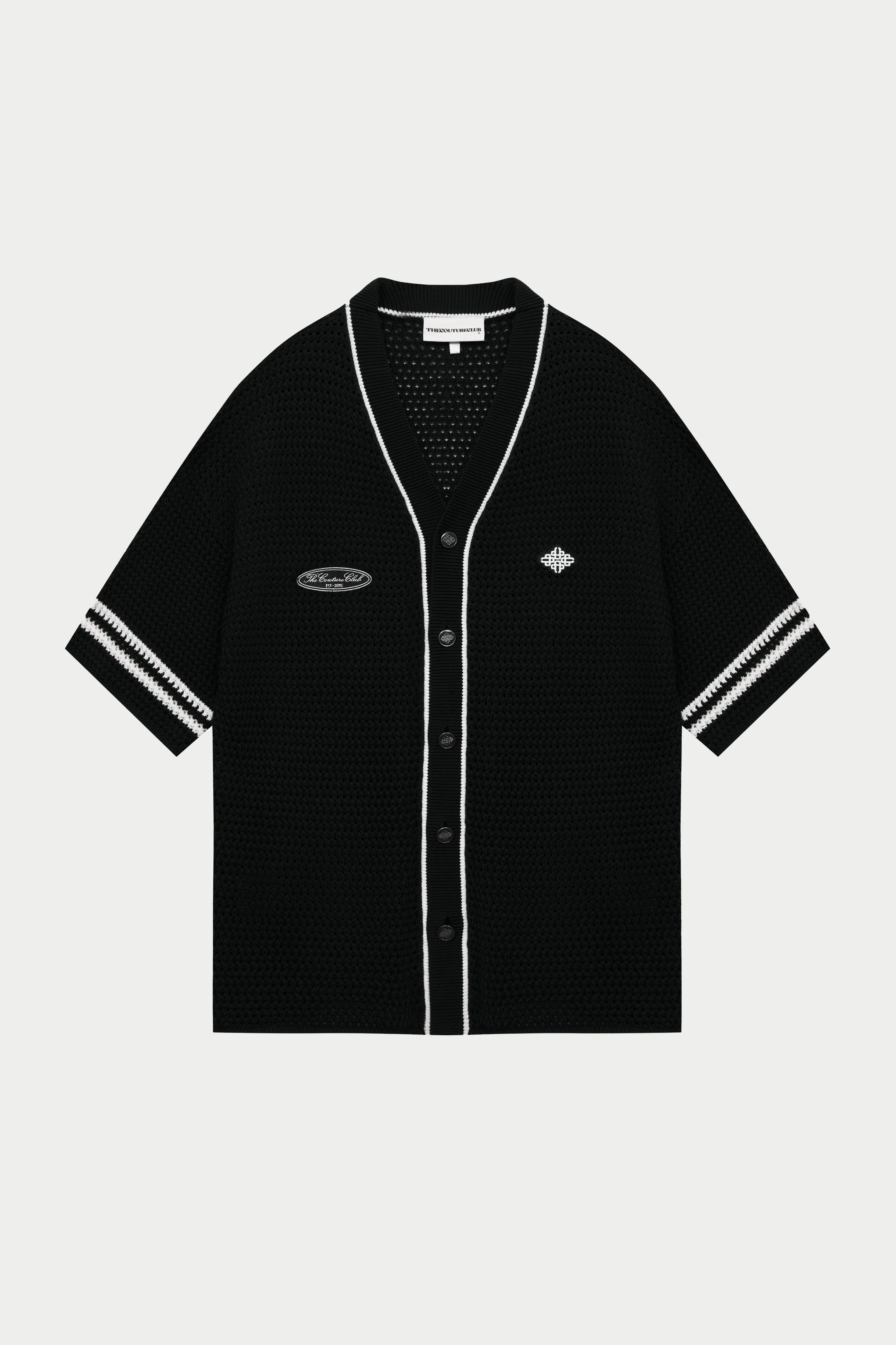 CROCHET KNITTED BASEBALL SHIRT - BLACK