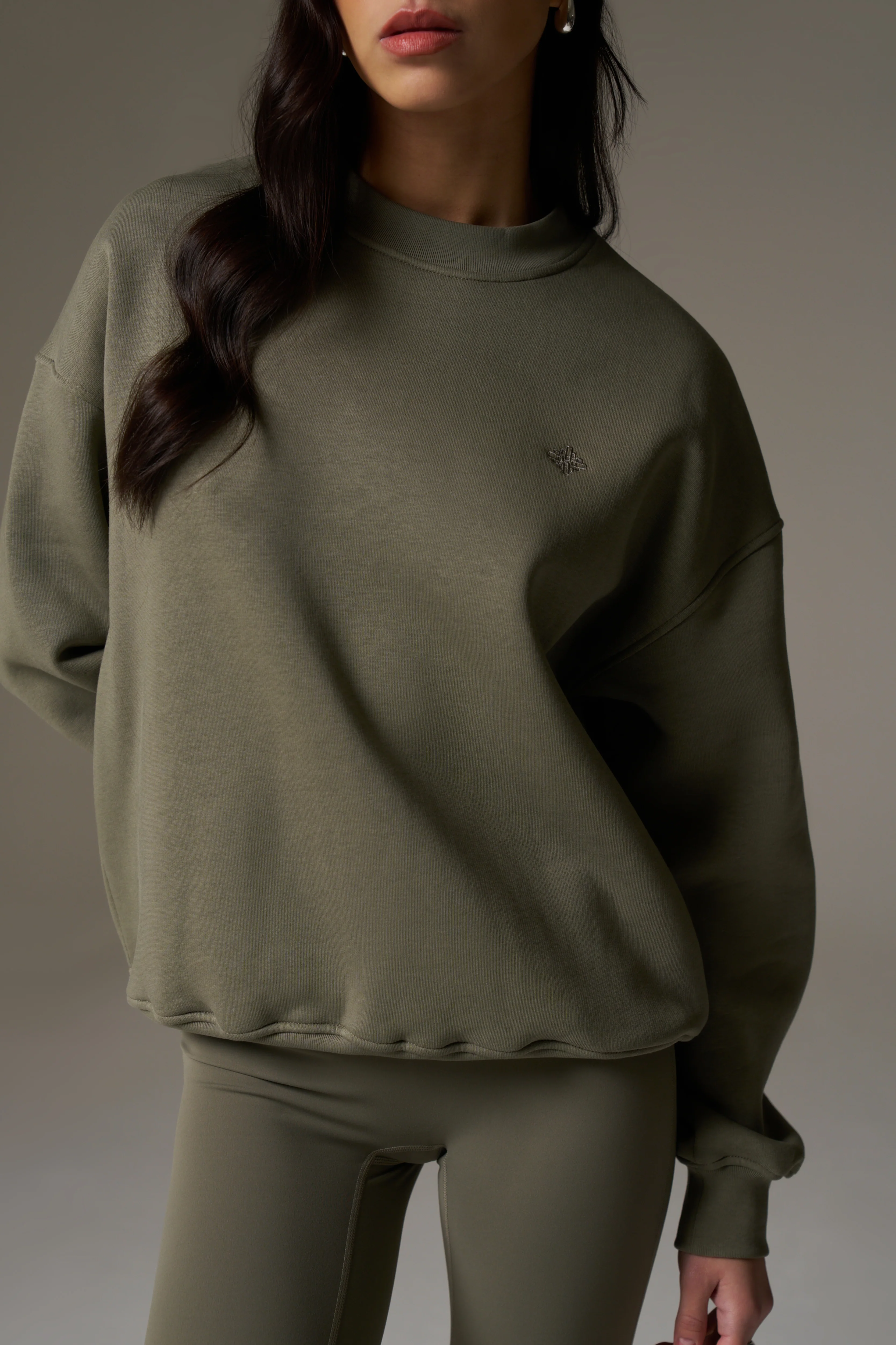 EMBLEM EMBROIDERED SWEATSHIRT - KHAKI