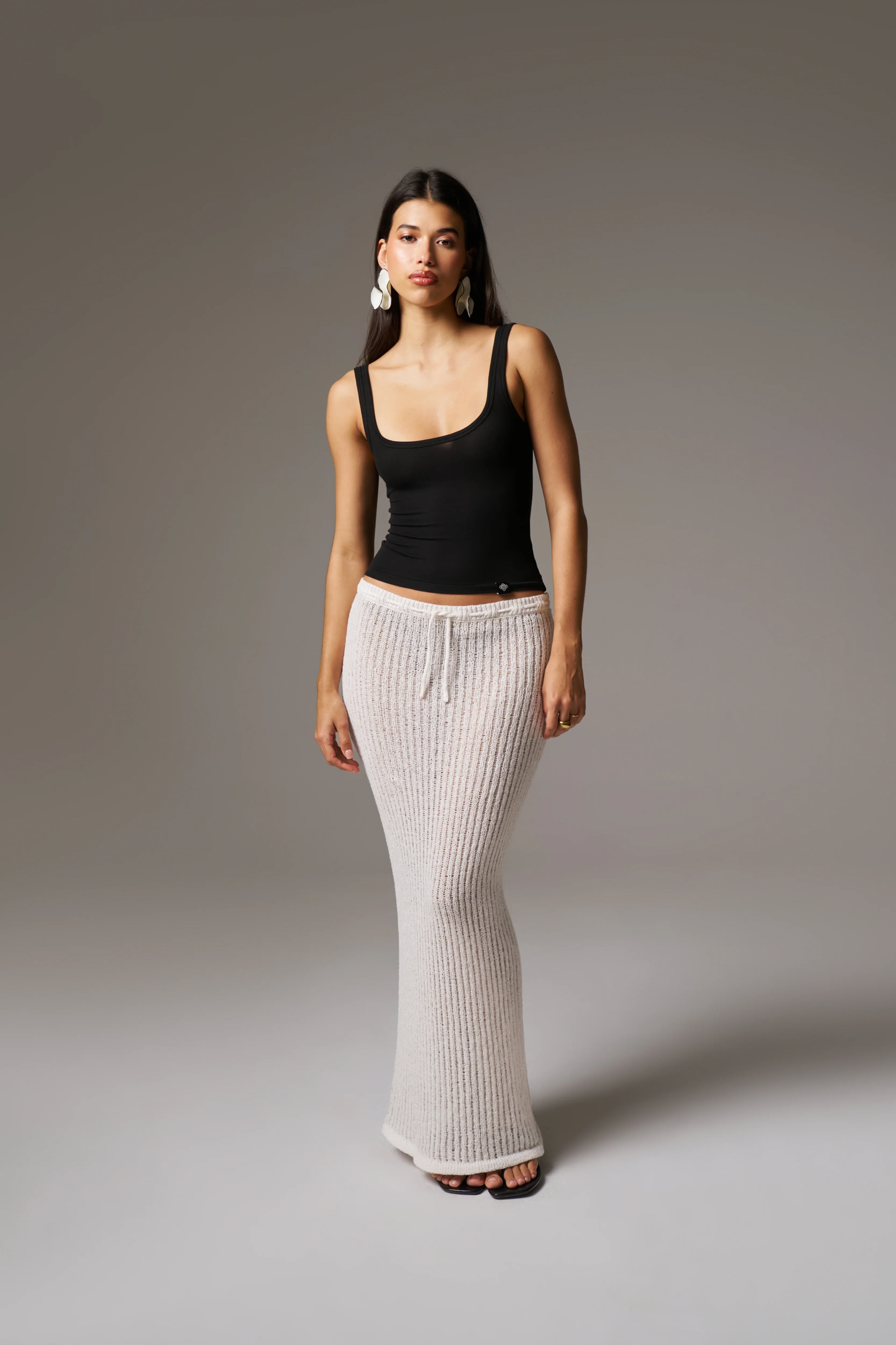 SLUB EMBLEM LABEL VEST TOP - BLACK