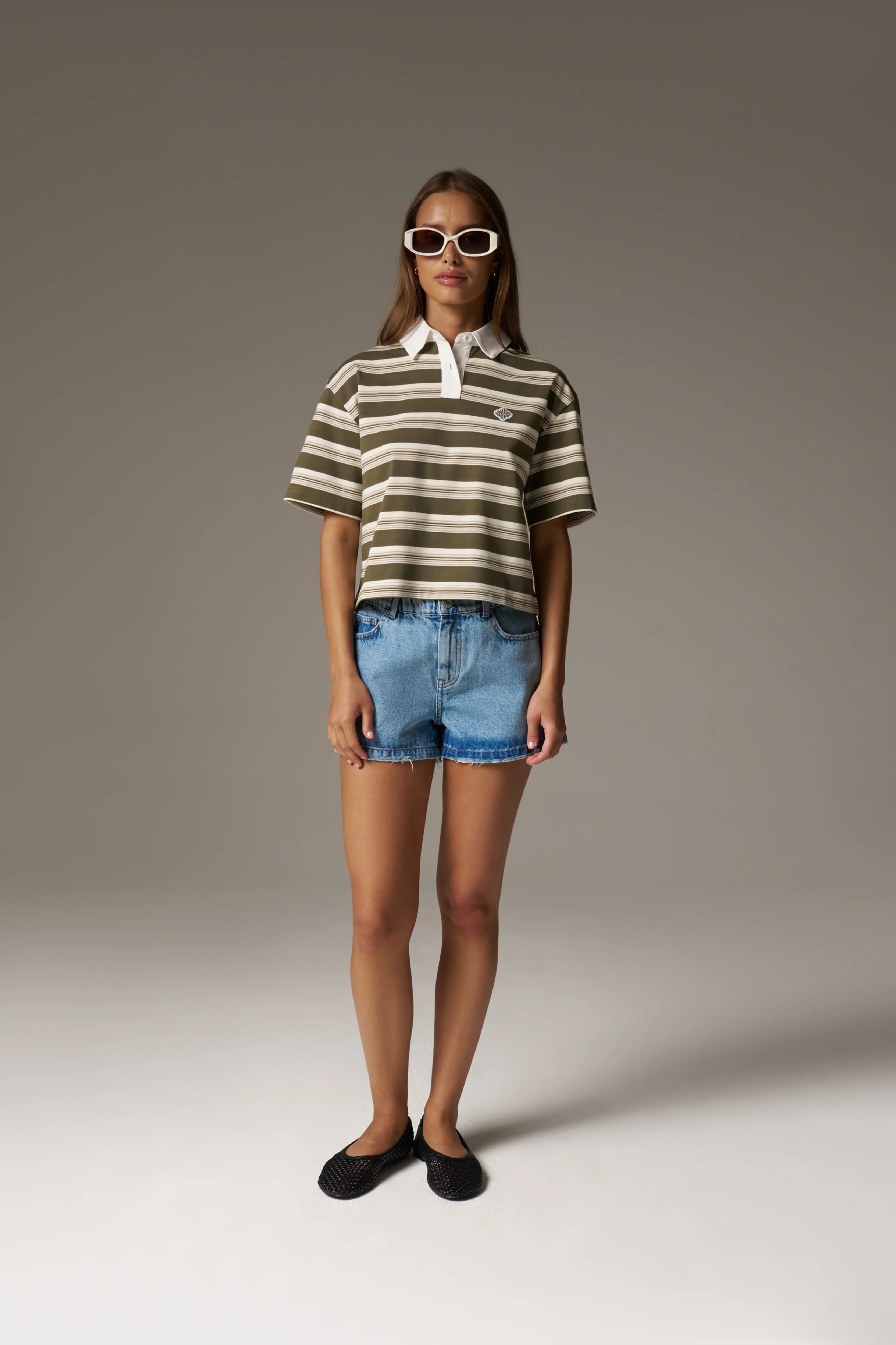 STRIPED POLO TEE - KHAKI