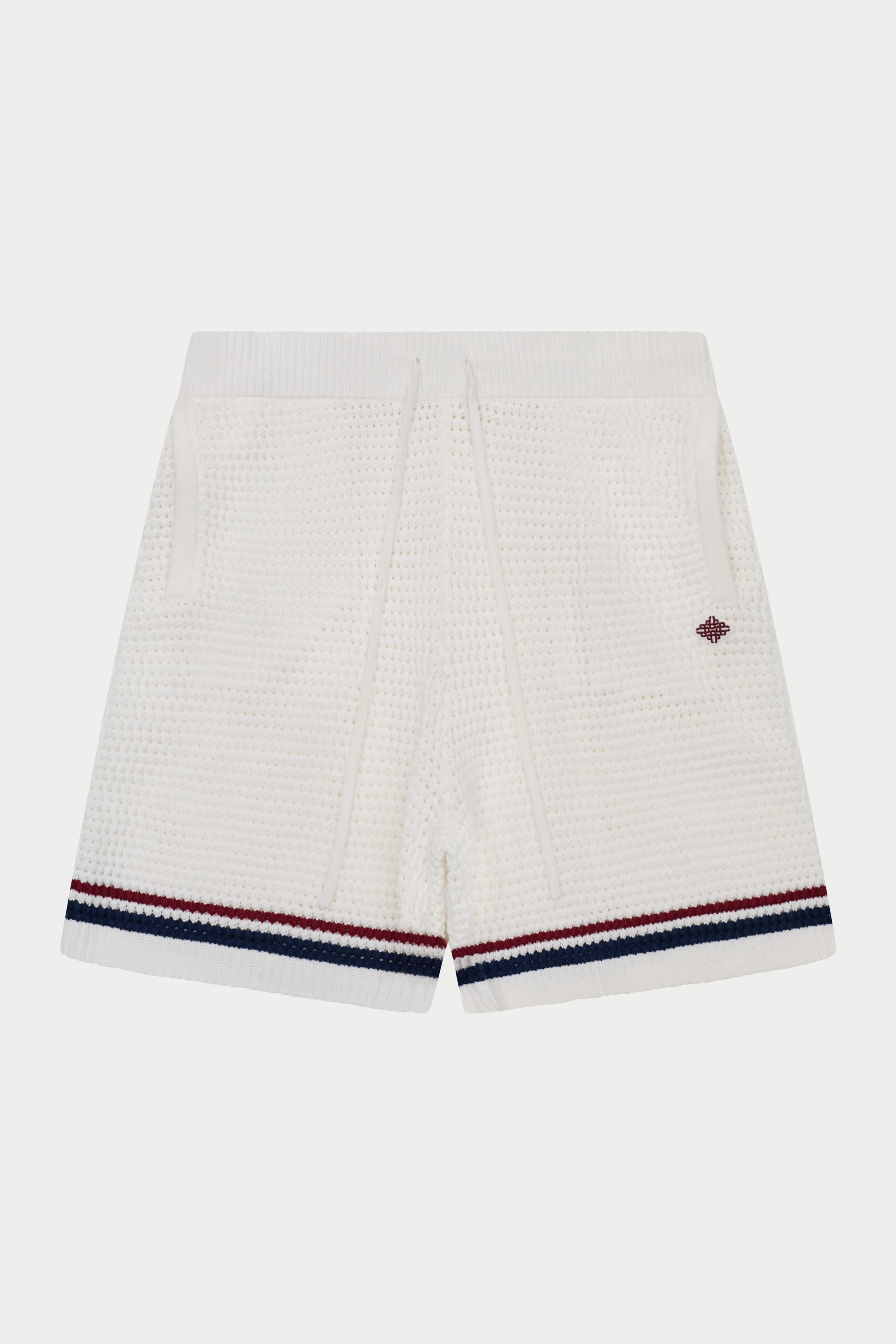 STRIPE CROCHET KNIT SHORTS - BURGUNDY