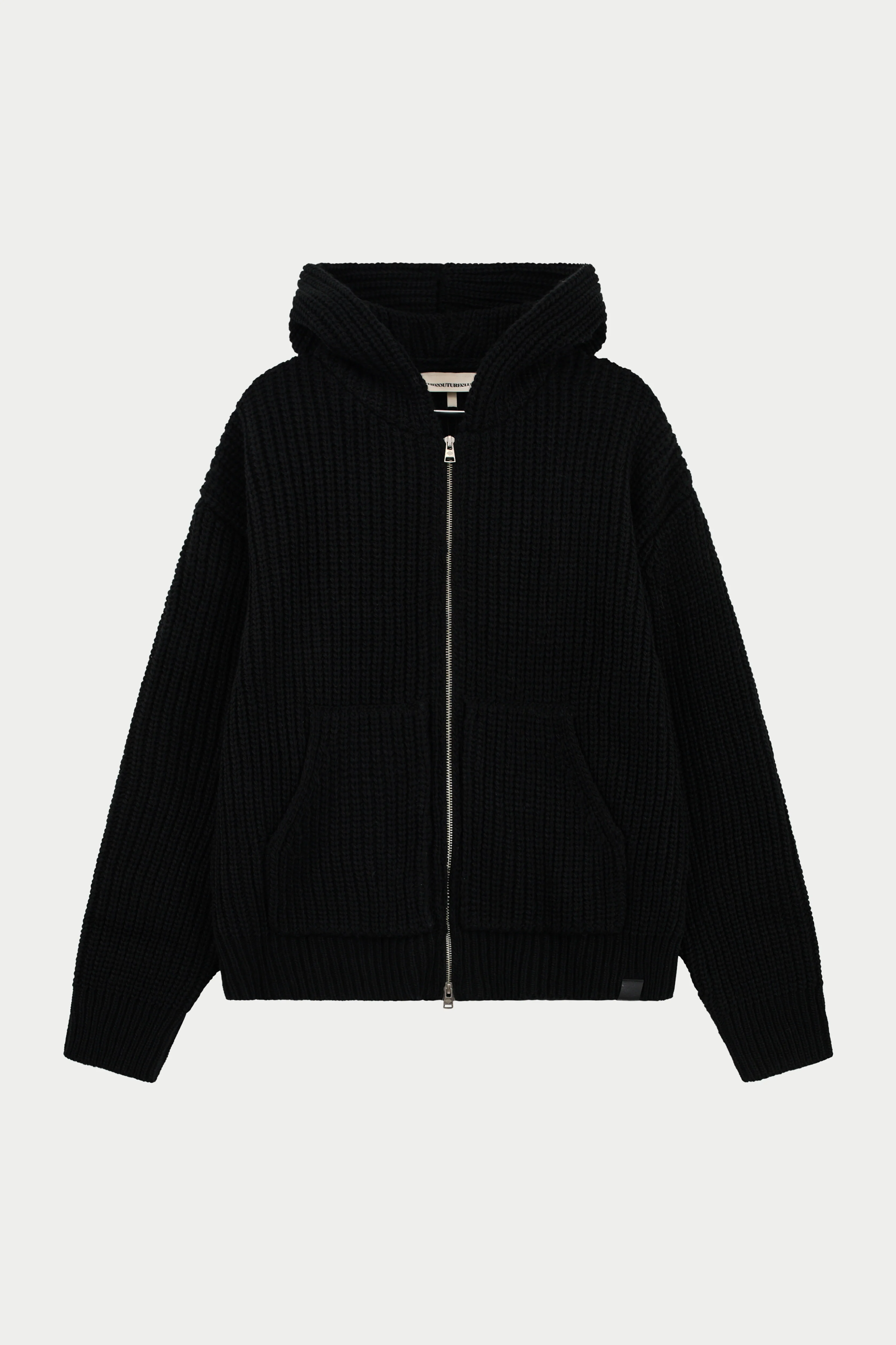 JUMBO RIB KNITTED ZIP THROUGH HOODIE - BLACK