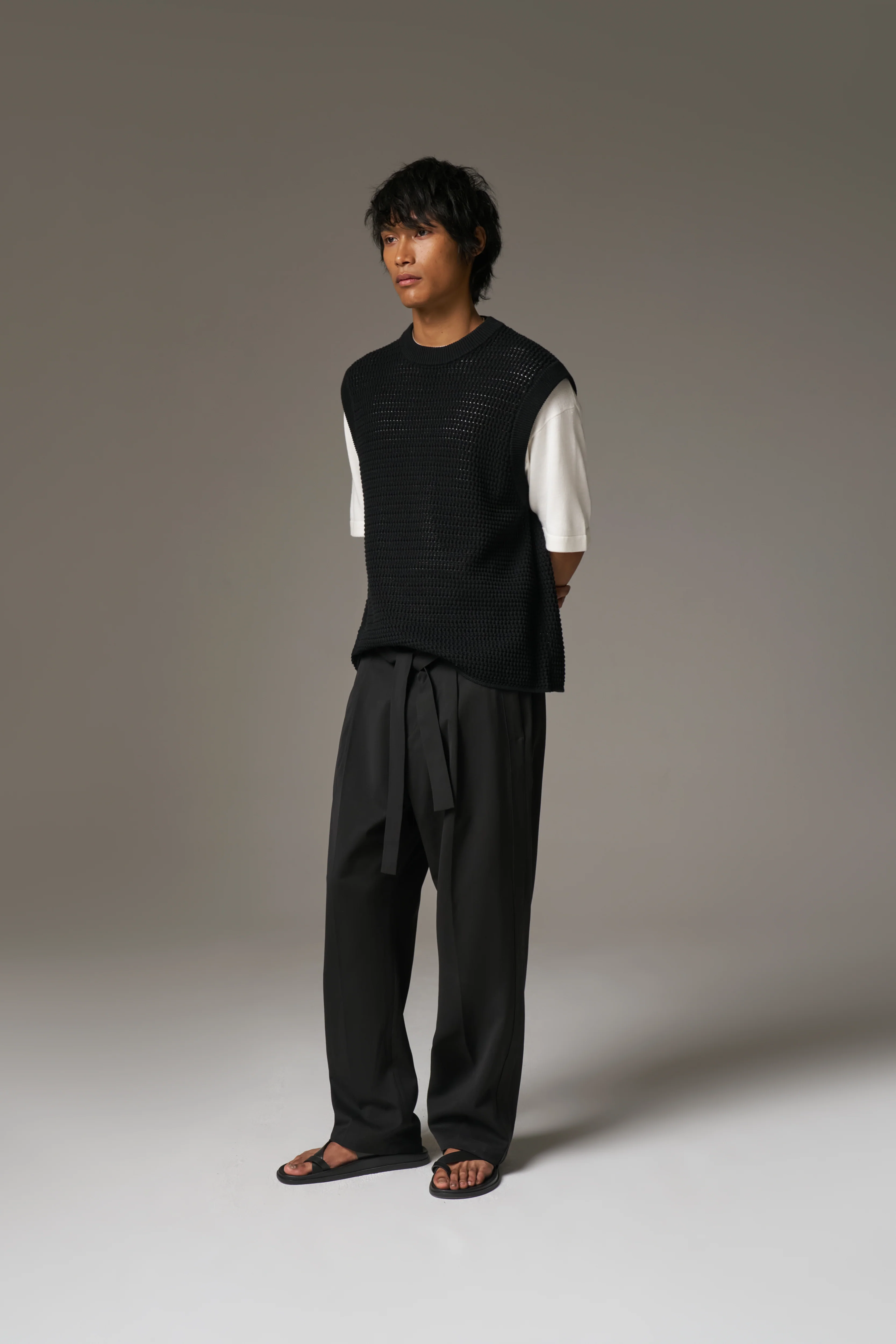 SMART TIE BELTED TROUSERS - BLACK