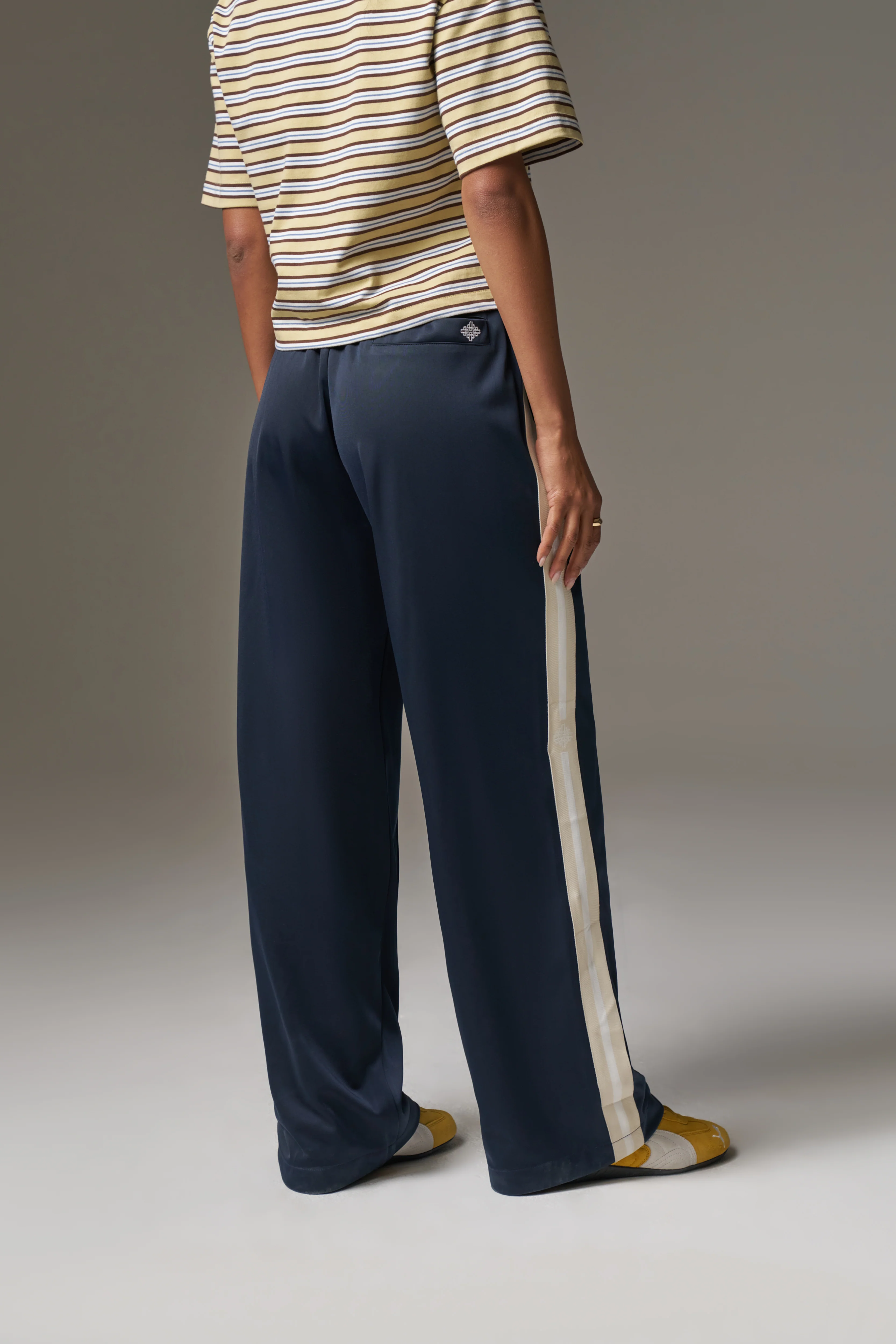 SIDE STRIPE WIDE LEG JOGGERS - NAVY