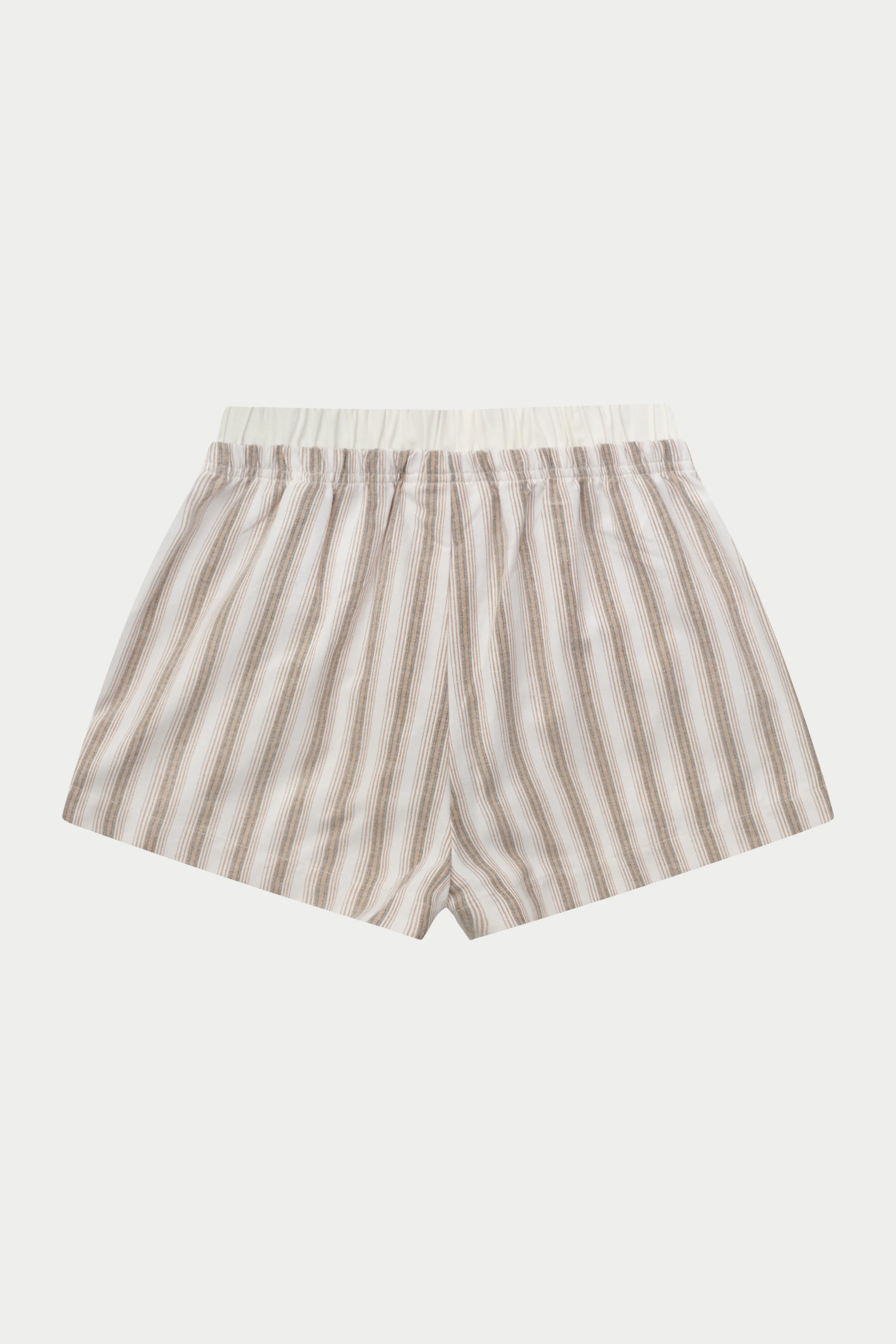 STRIPE BOXER WAISTBAND WOVEN SHORTS - BEIGE