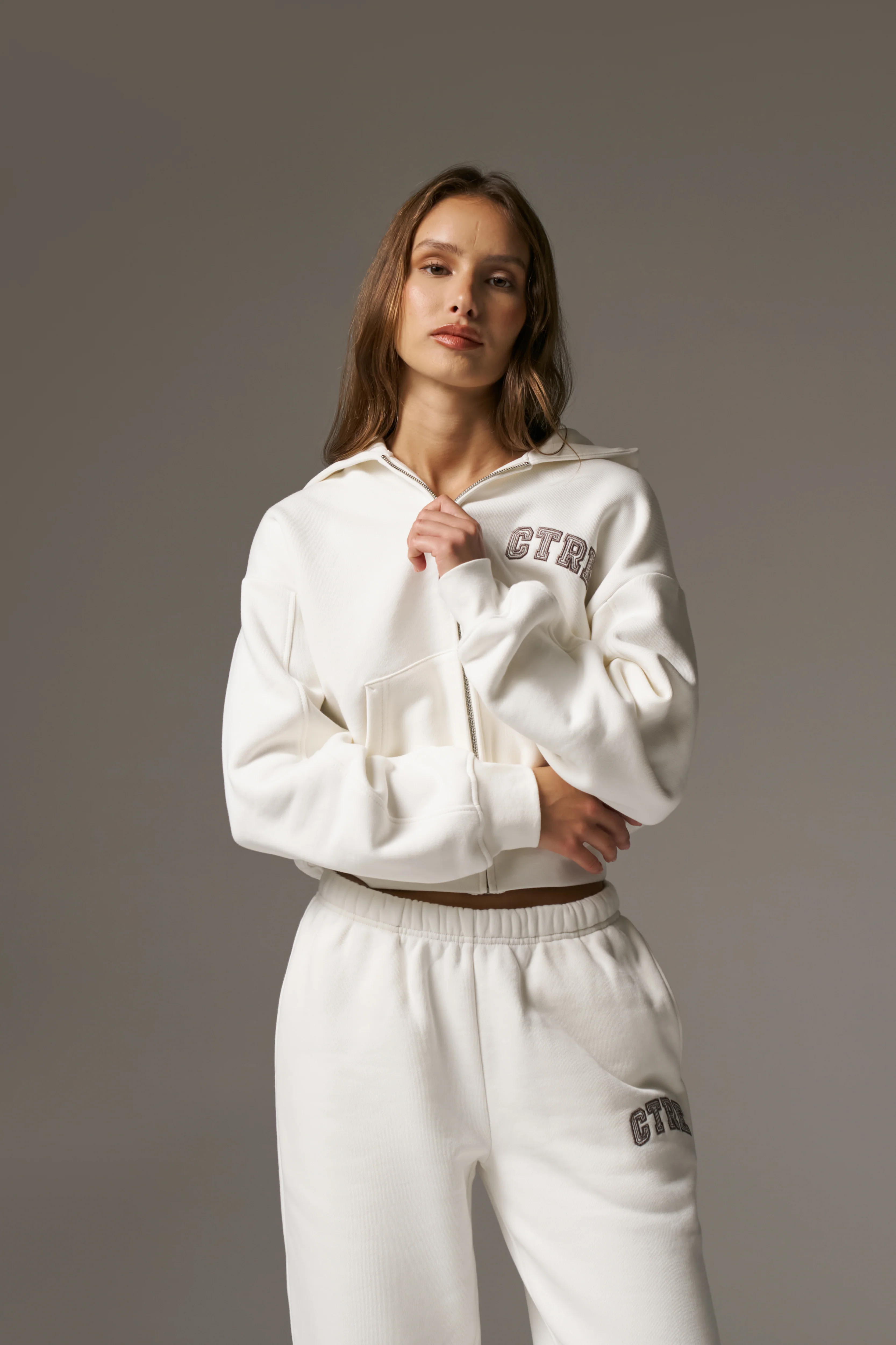 CTRE ZIP THROUGH RELAXED HOODIE - OFF WHITE