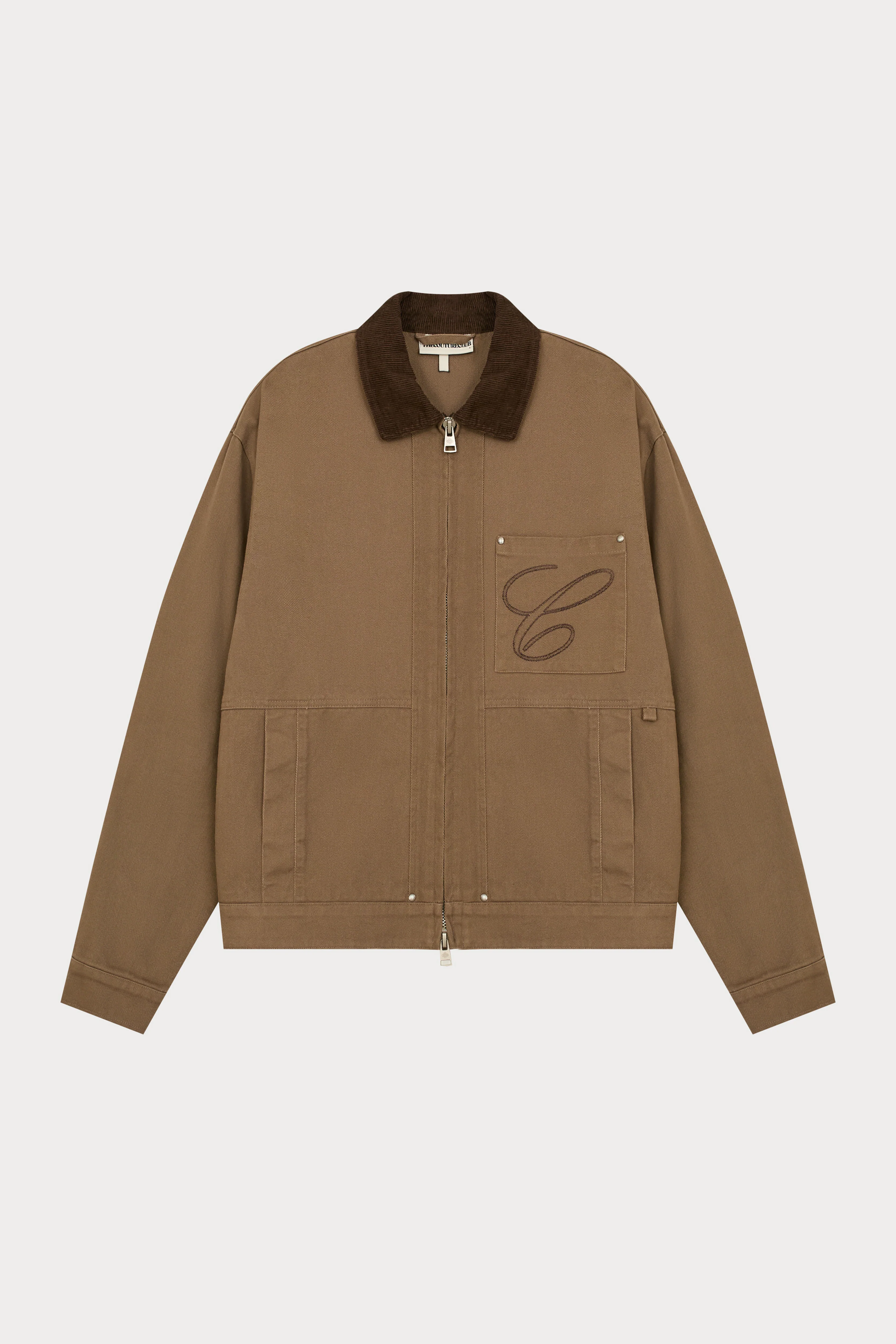 TWILL CONTRAST COLLAR JACKET - WASHED BROWN