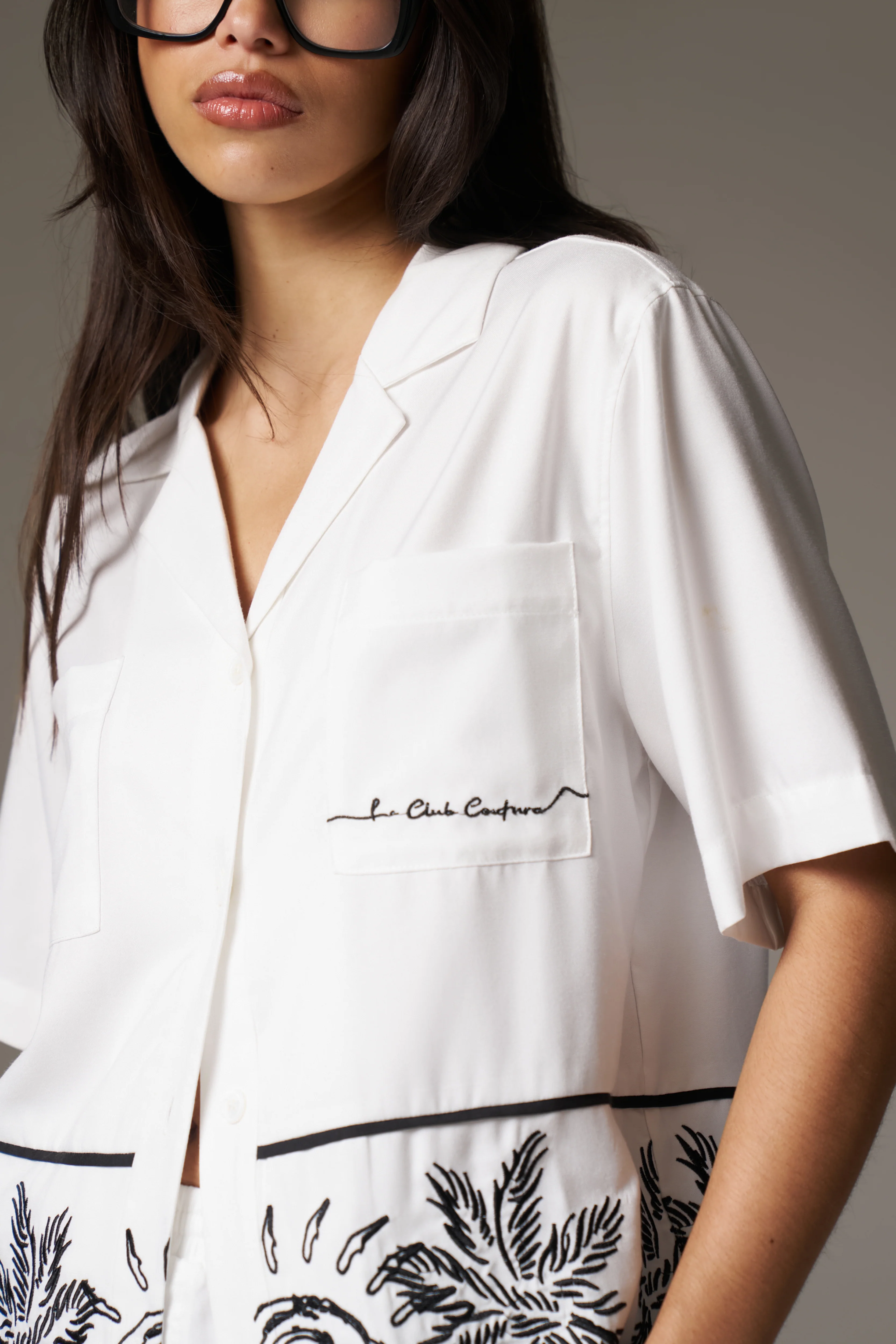 PALM EMBROIDERY SHIRT - WHITE