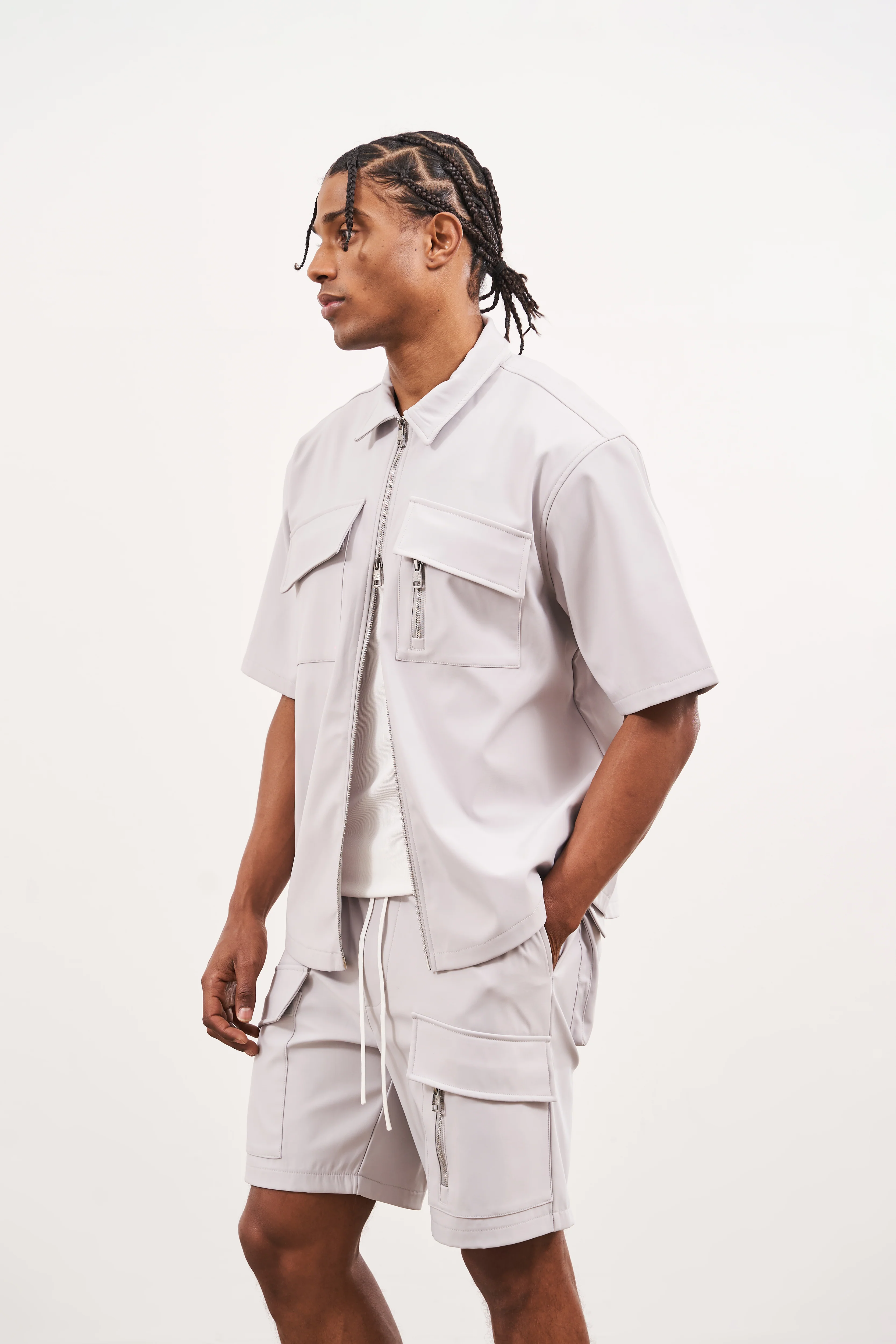 TECHNICAL HEAVYWEIGHT ZIP OVERSHIRT - GREY