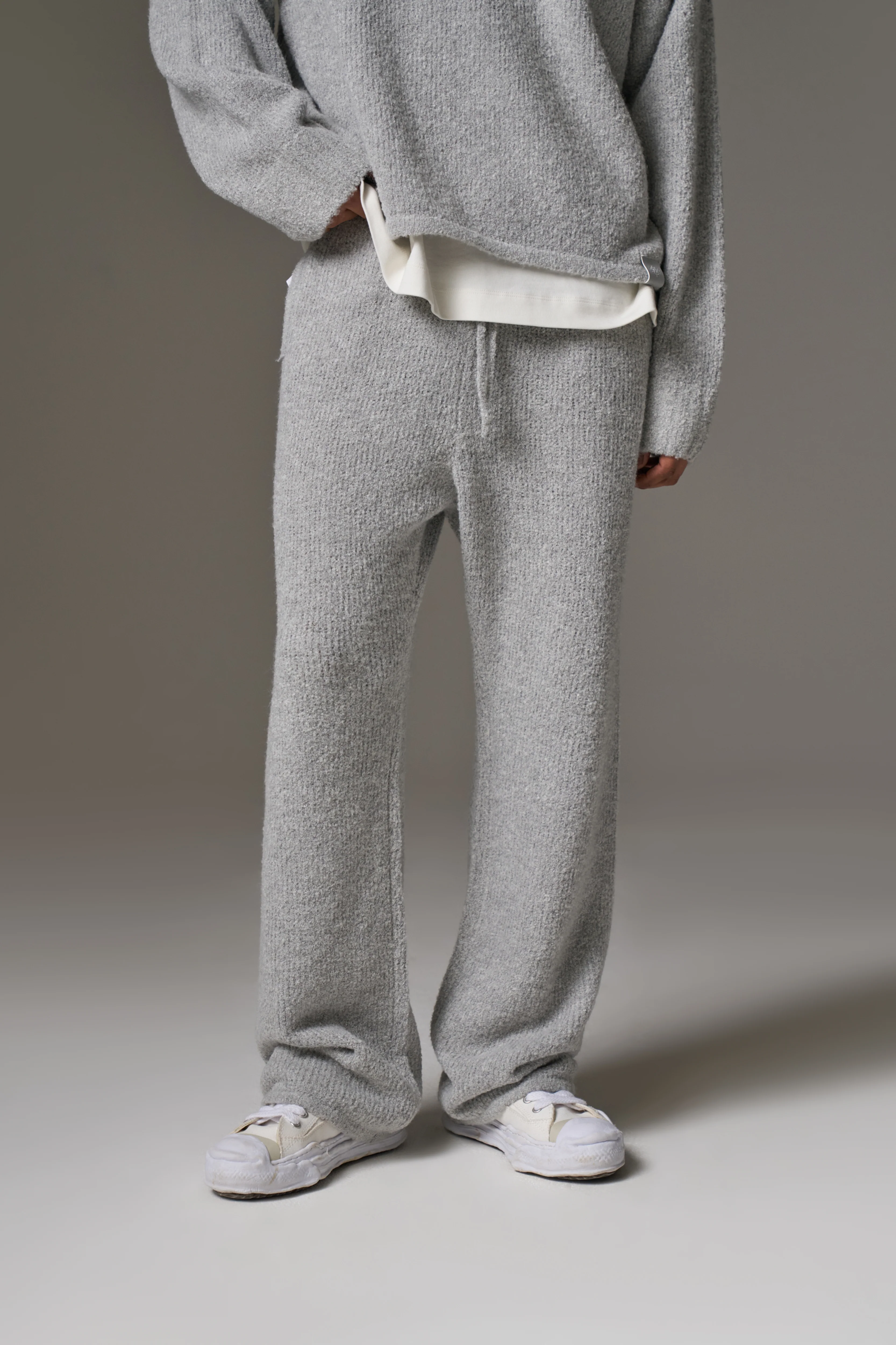 BOUCLE KNIT PANTS - GREY MARL