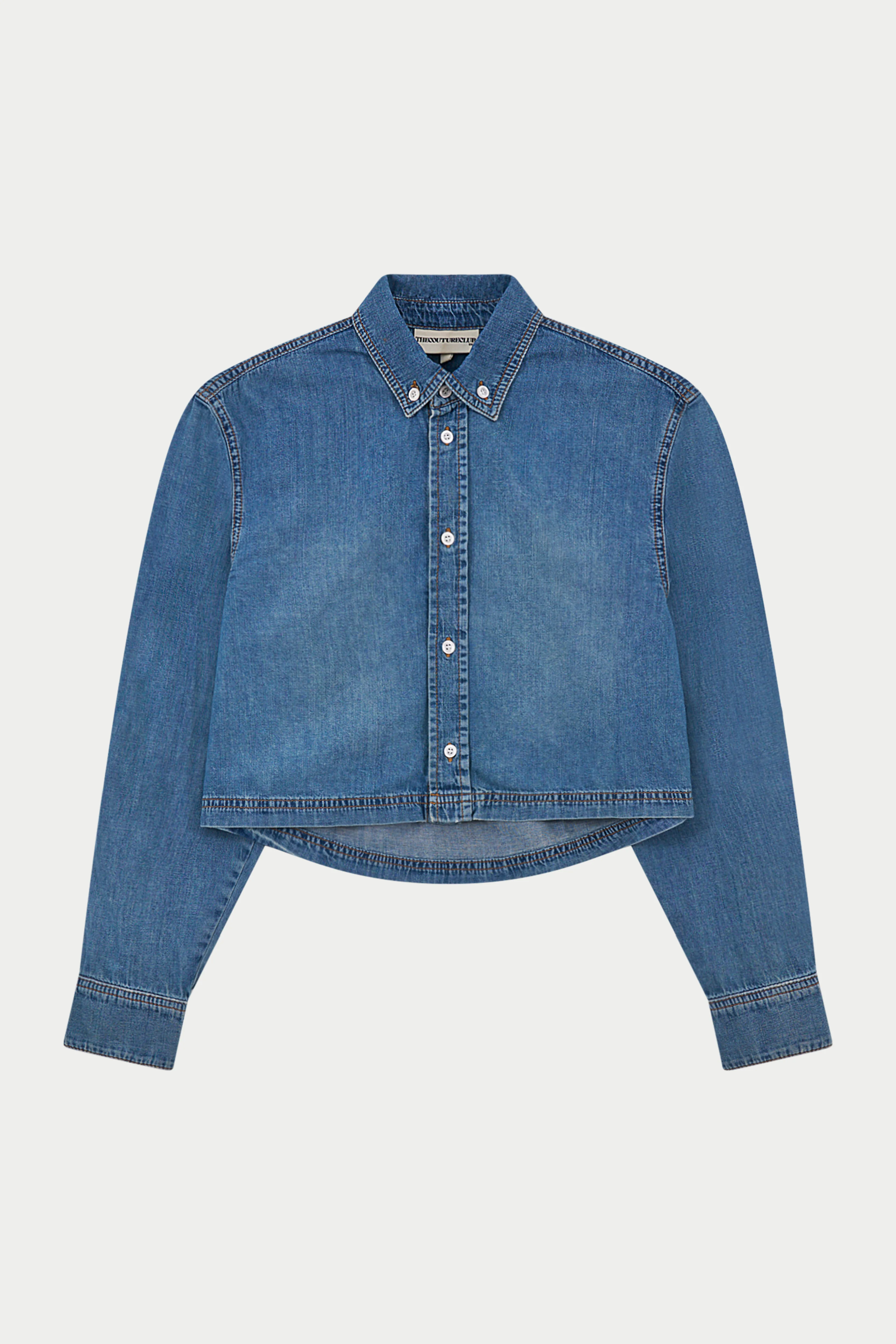 RELAXED LONG SLEEVE DENIM SHIRT - MID BLUE WASH