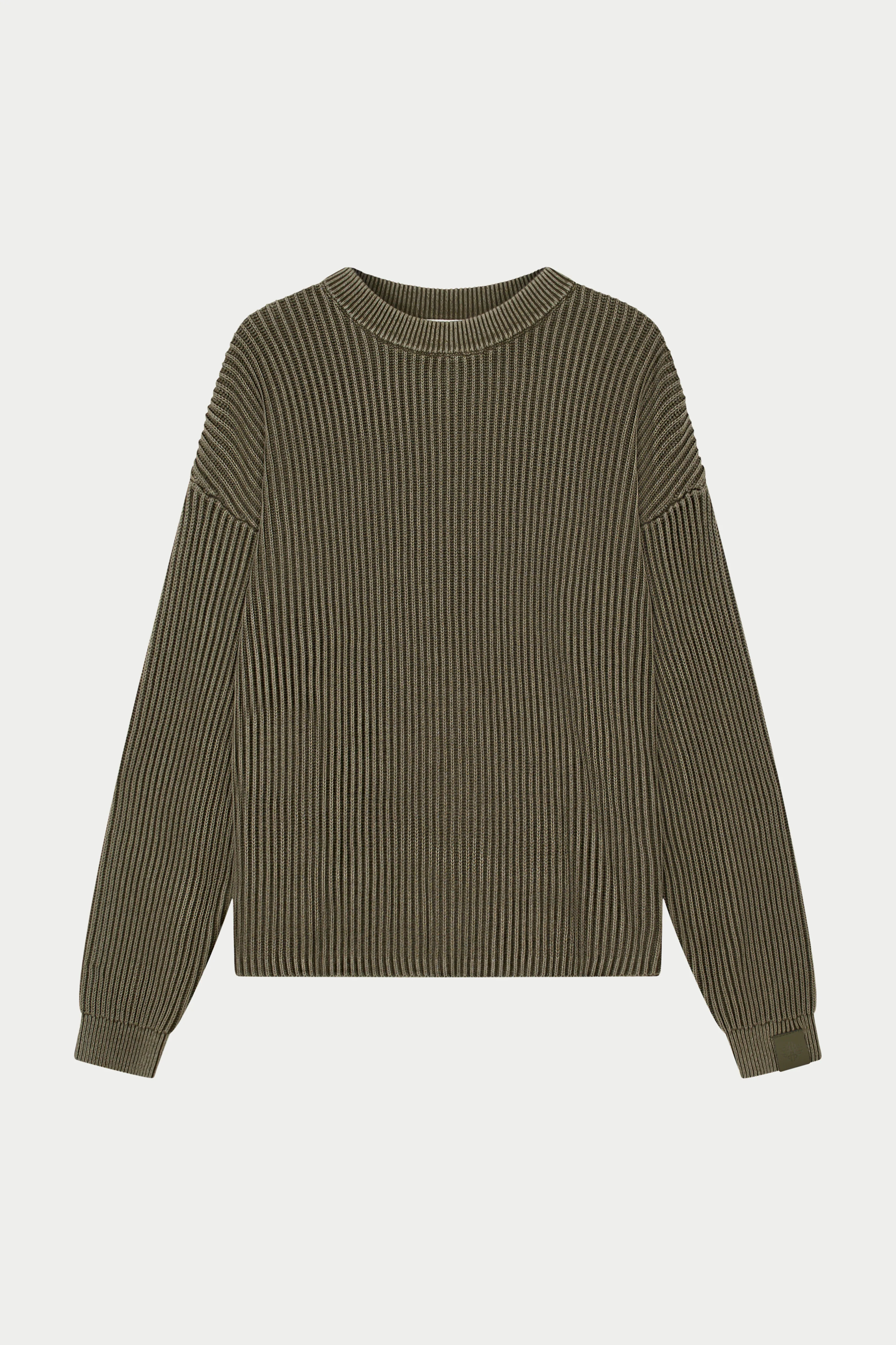 HEAVY WASHED RIBBED KNIT CREW - OLIVE