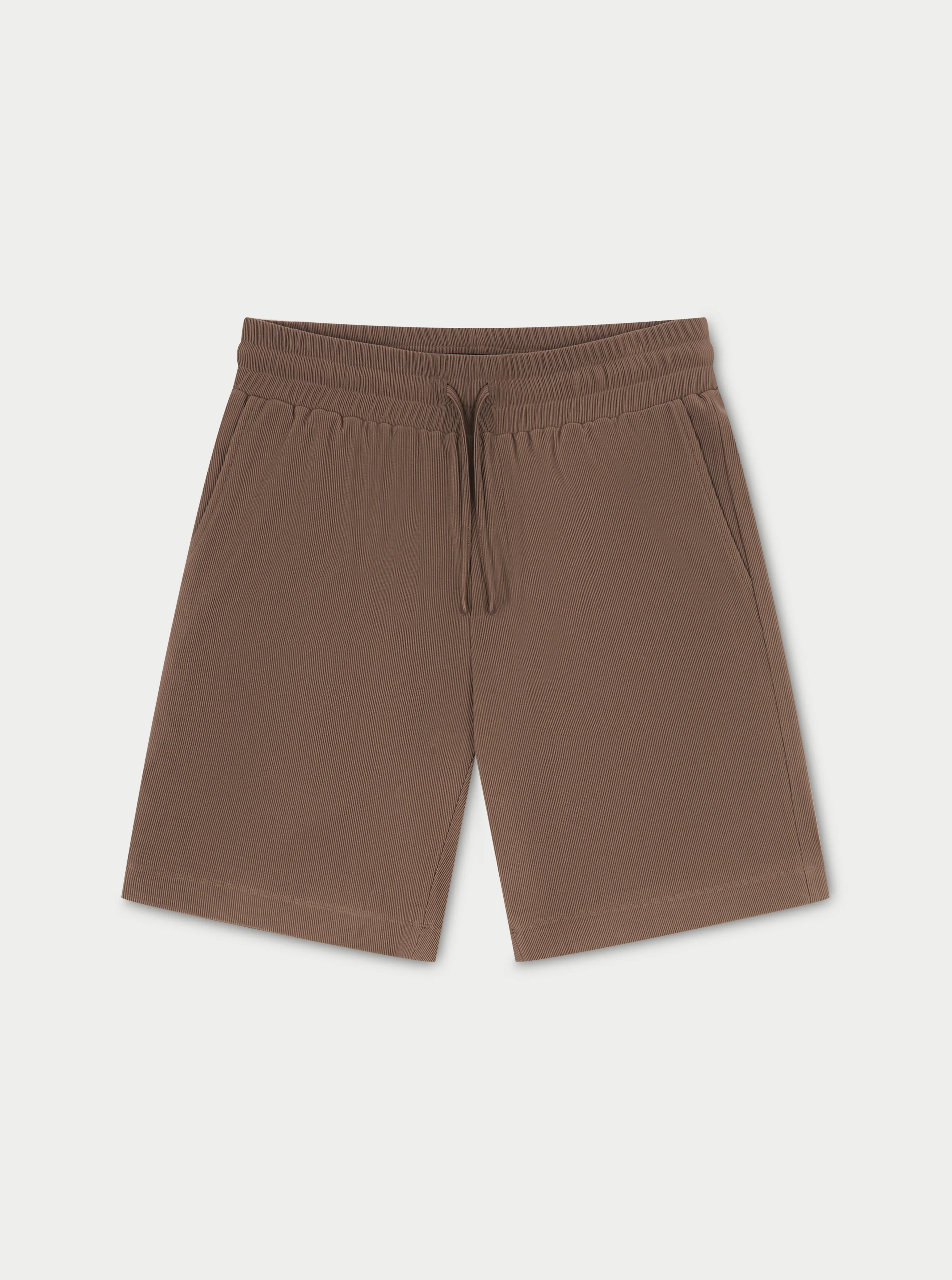 RIB TEXTURED SHORTS - BROWN
