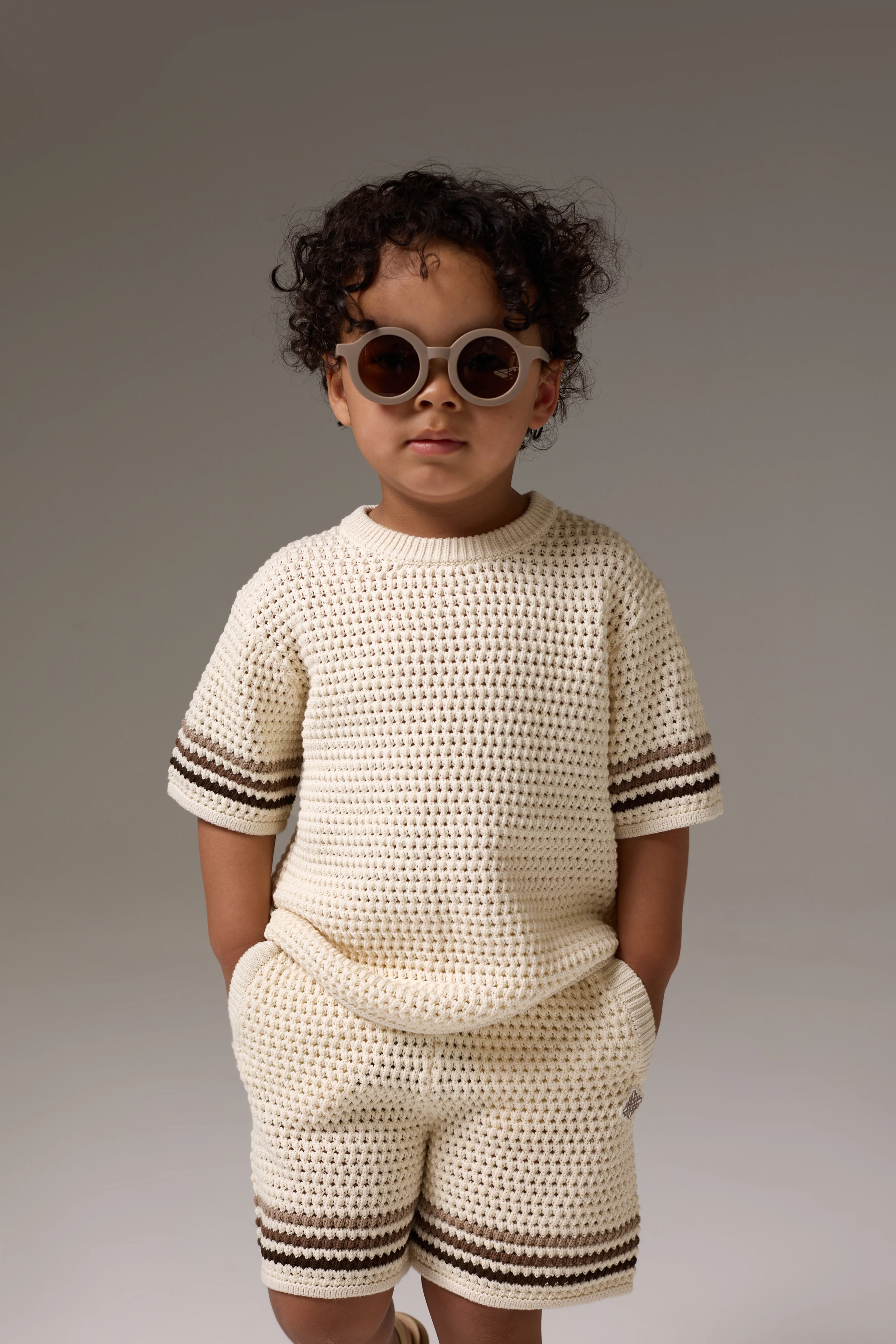 KIDS STRIPE CROCHET KNIT T-SHIRT - OFF WHITE