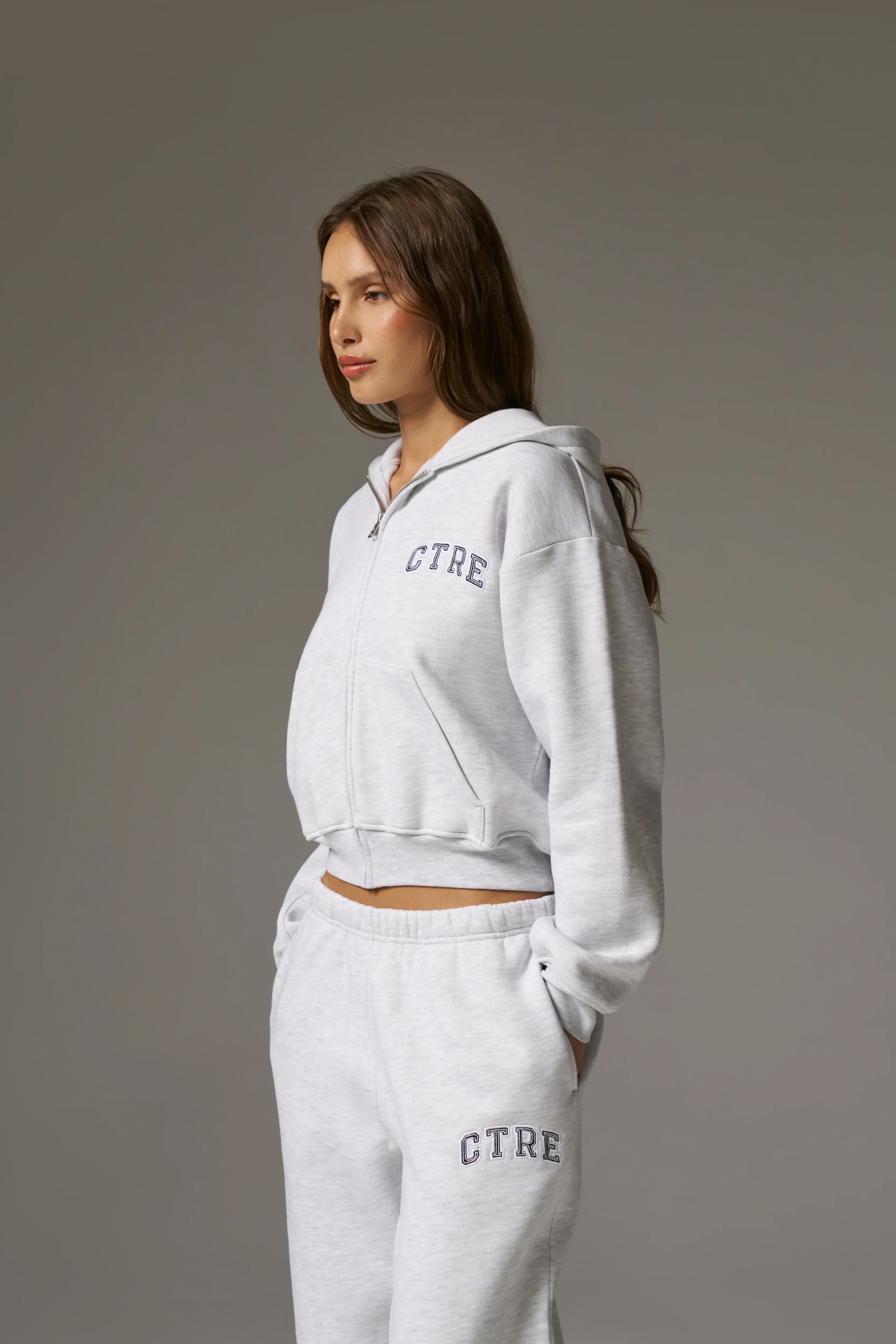CTRE ZIP THROUGH RELAXED HOODIE - GREY MARL