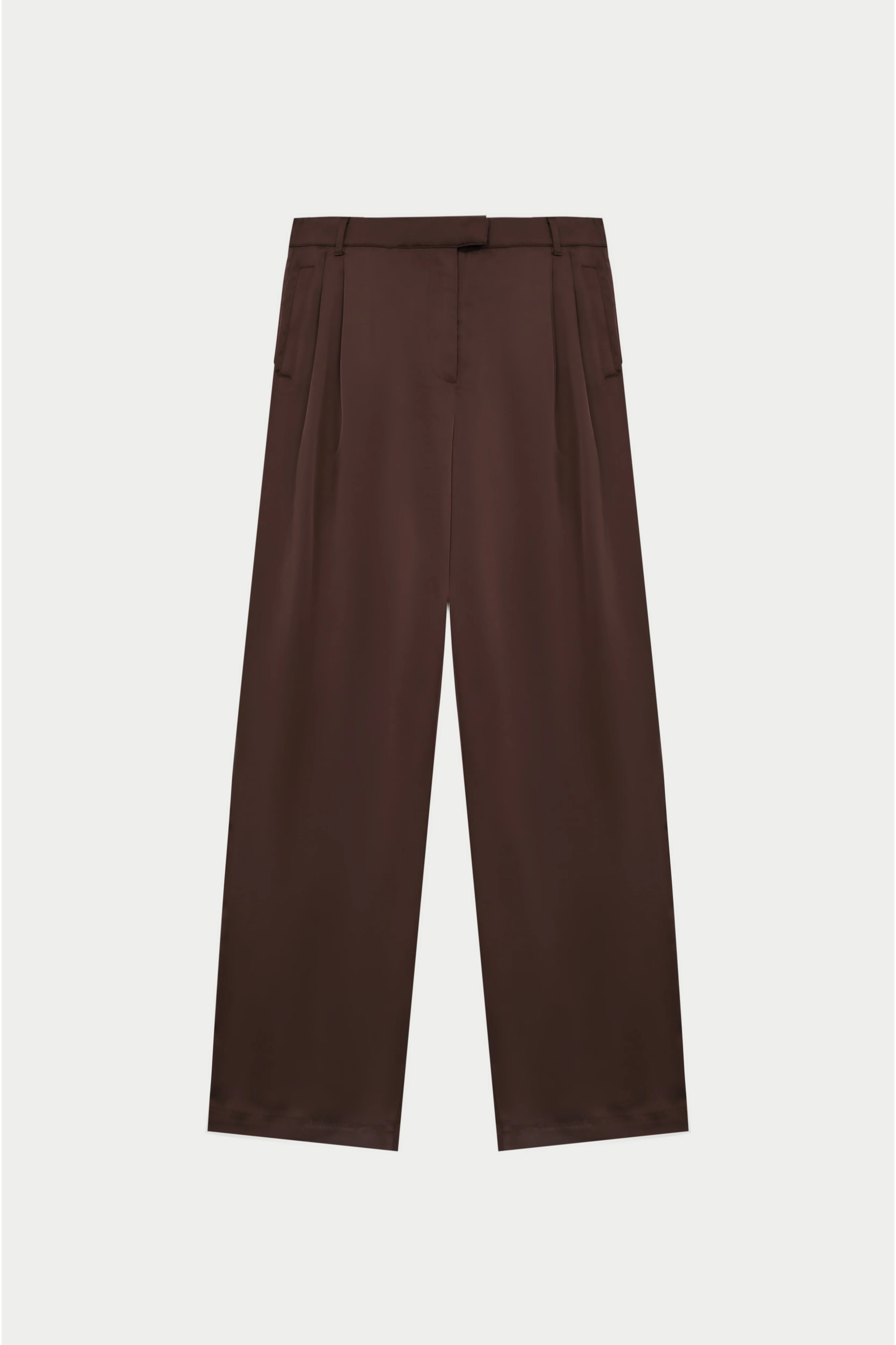 SATIN TAILORED RELAXED TROUSER - DEEP CHOCOLATE