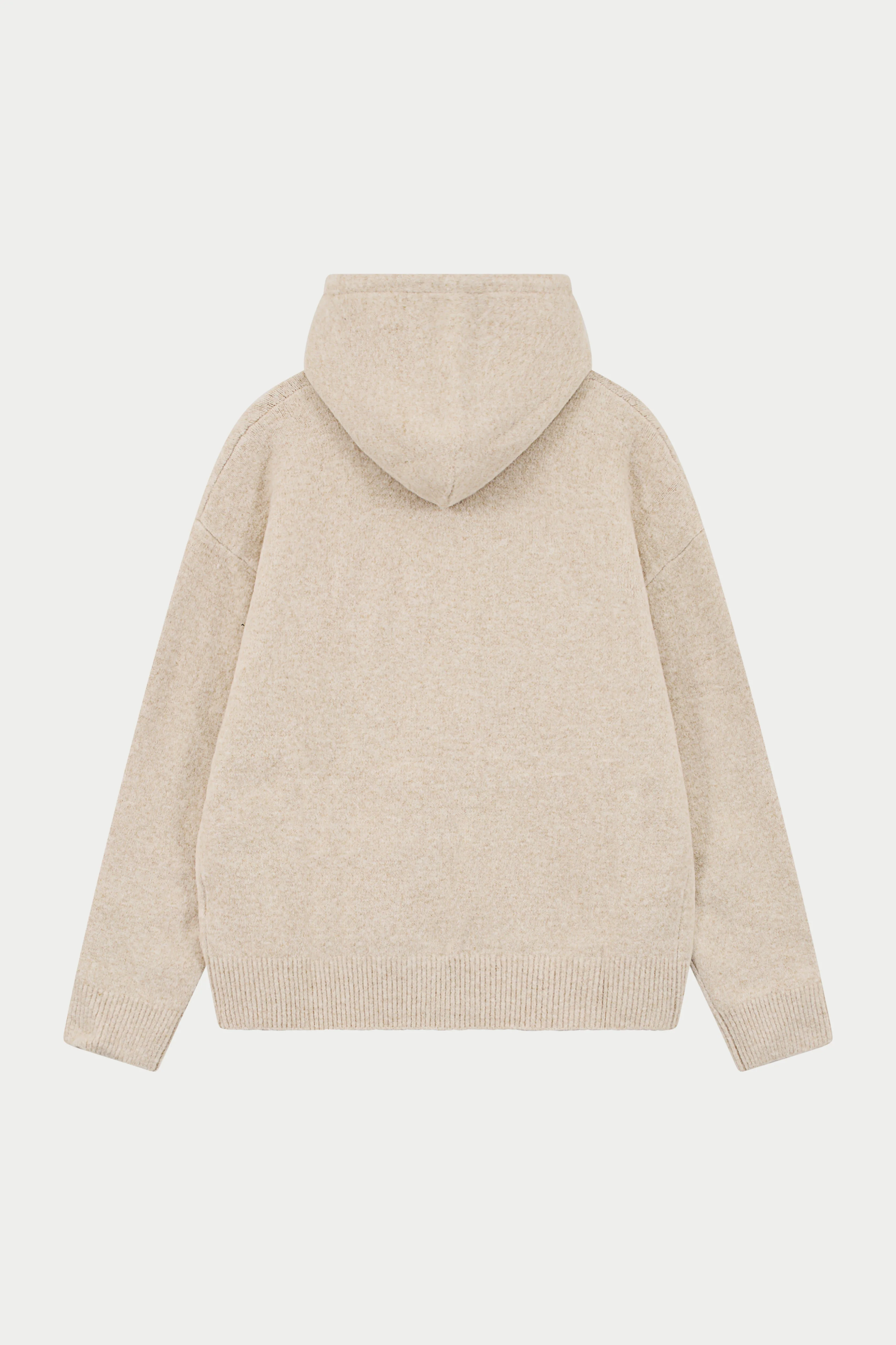 MONOGRAM EMBLEM FLUFFY KNIT ZIP THROUGH HOODIE - BEIGE