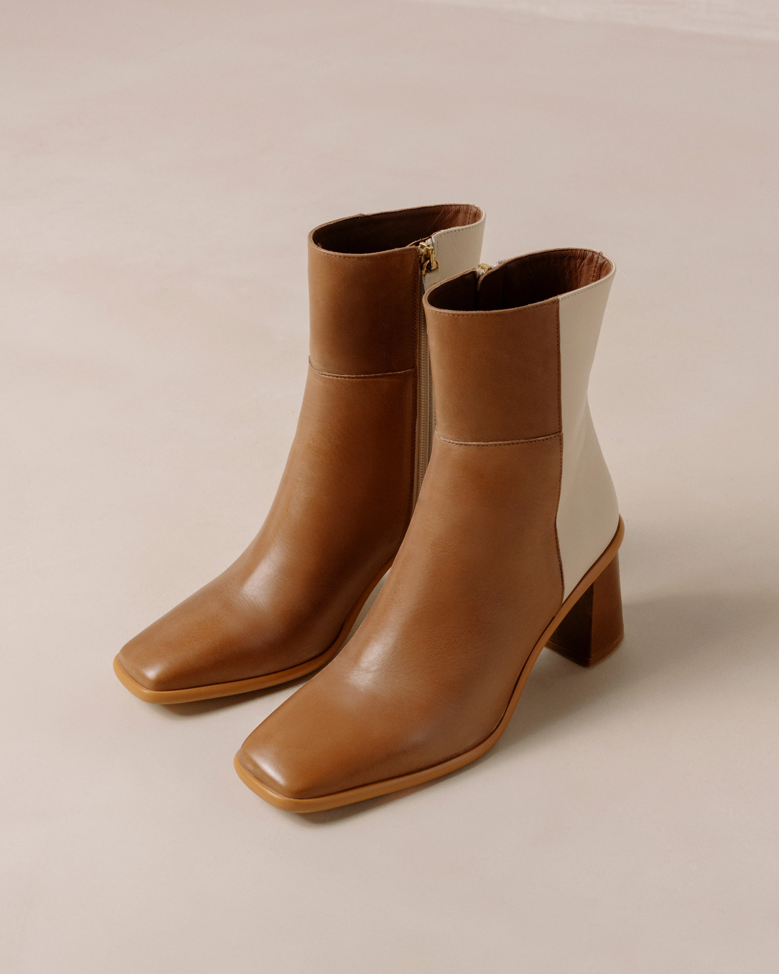 West Bicolor Camel Cream Leather Ankle Boots