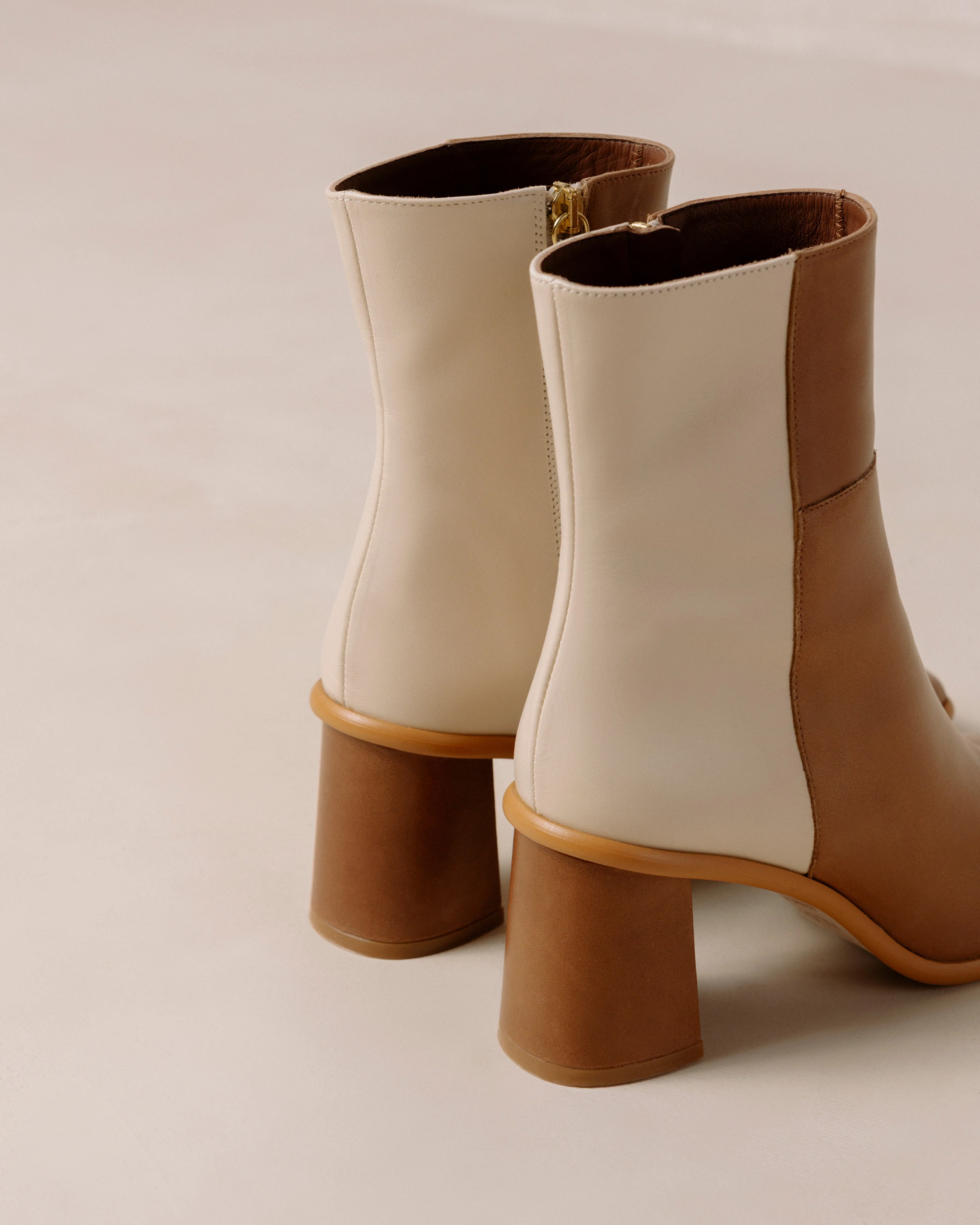 West Bicolor Camel Cream Leather Ankle Boots
