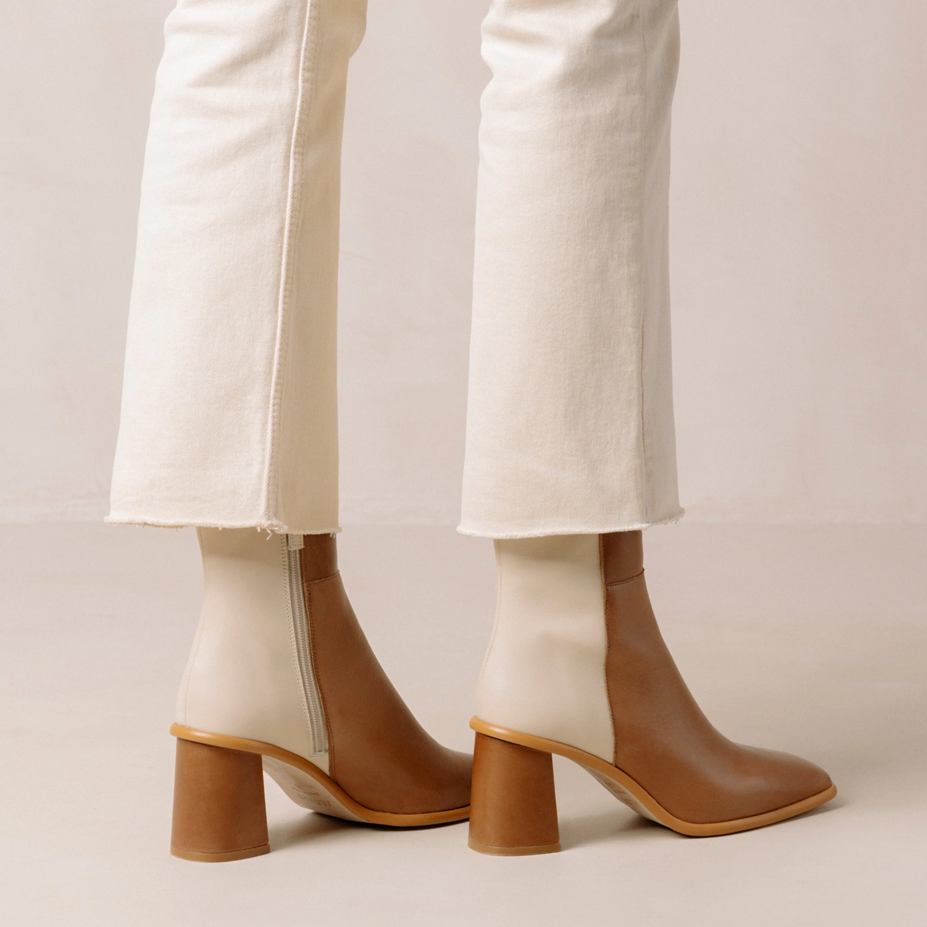 West Bicolor Camel Cream Leather Ankle Boots
